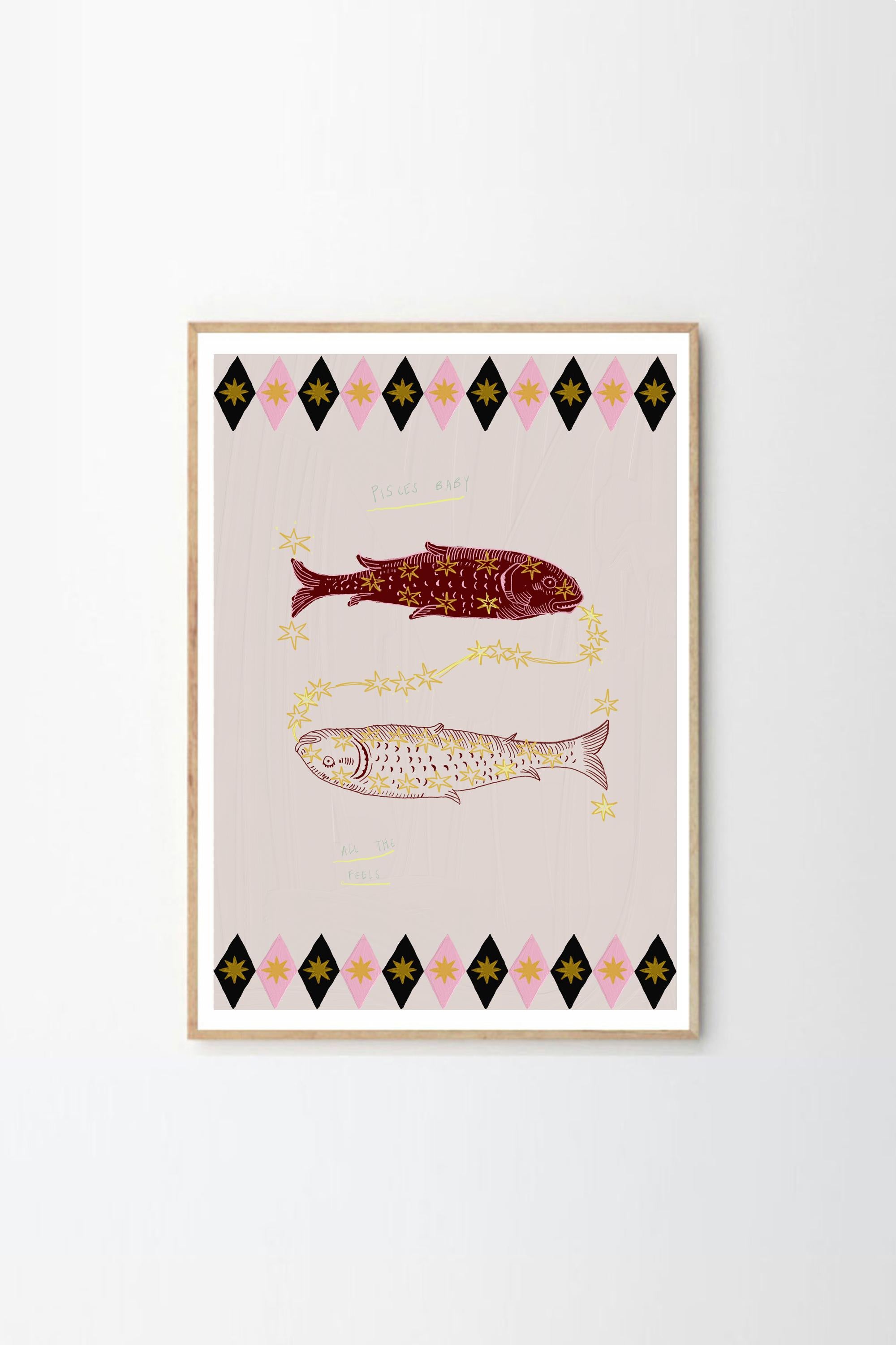 Argentino Poster del segno zodiacale dei Pesci di Leticia Gagetti - Formato A3 in vendita