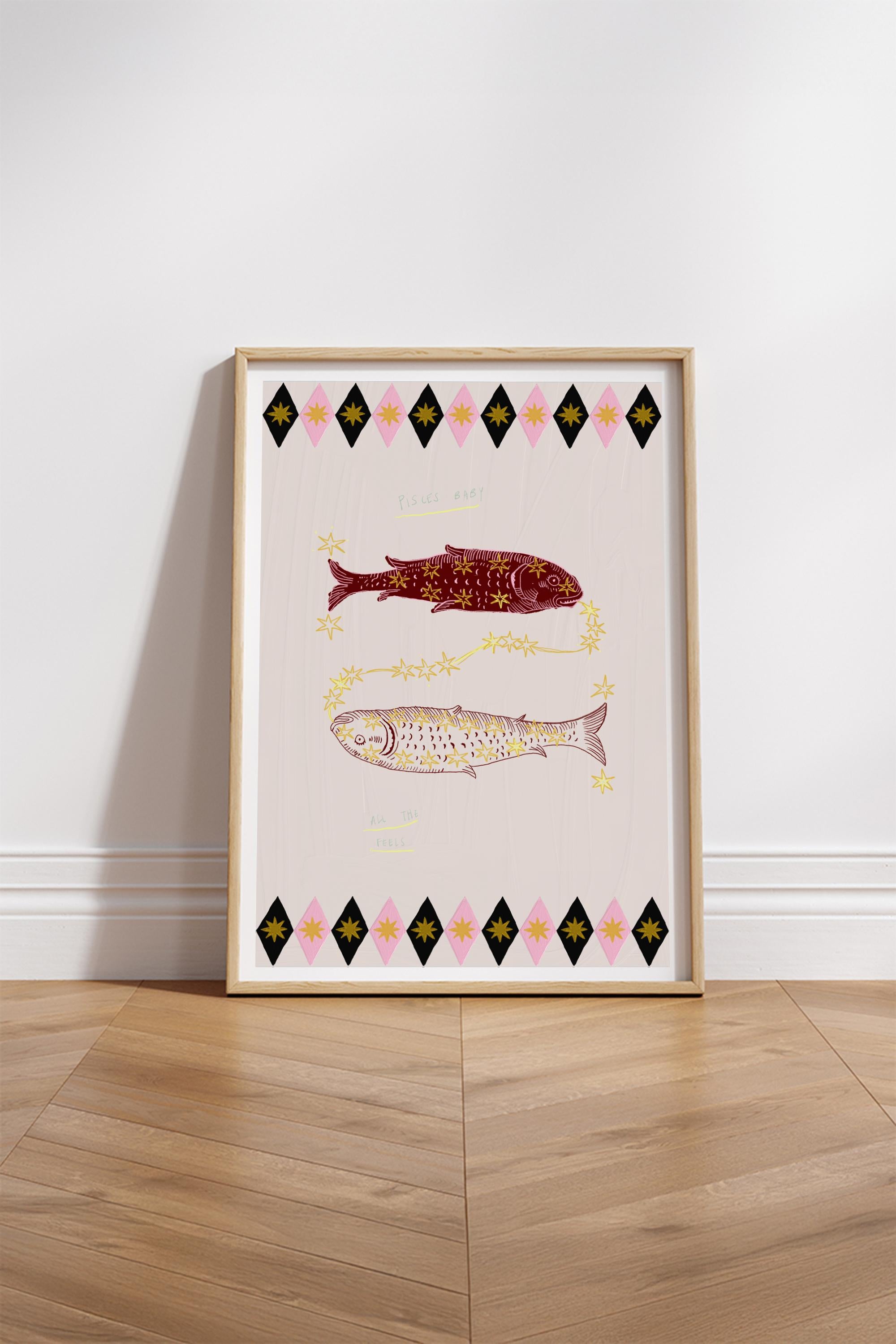 Poster del segno zodiacale dei Pesci di Leticia Gagetti - Formato A3 In condizioni Nuovo in vendita a Ciudad Autónoma de Buenos Aires, AR