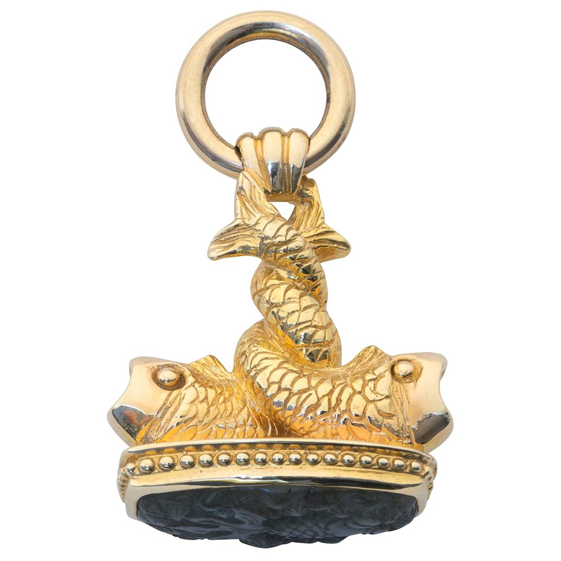 Pisces Fob in 14 Karat Yellow Gold For Sale