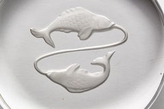 Val Saint Lambert France Engraved Glass Disc Pisces Paperweight