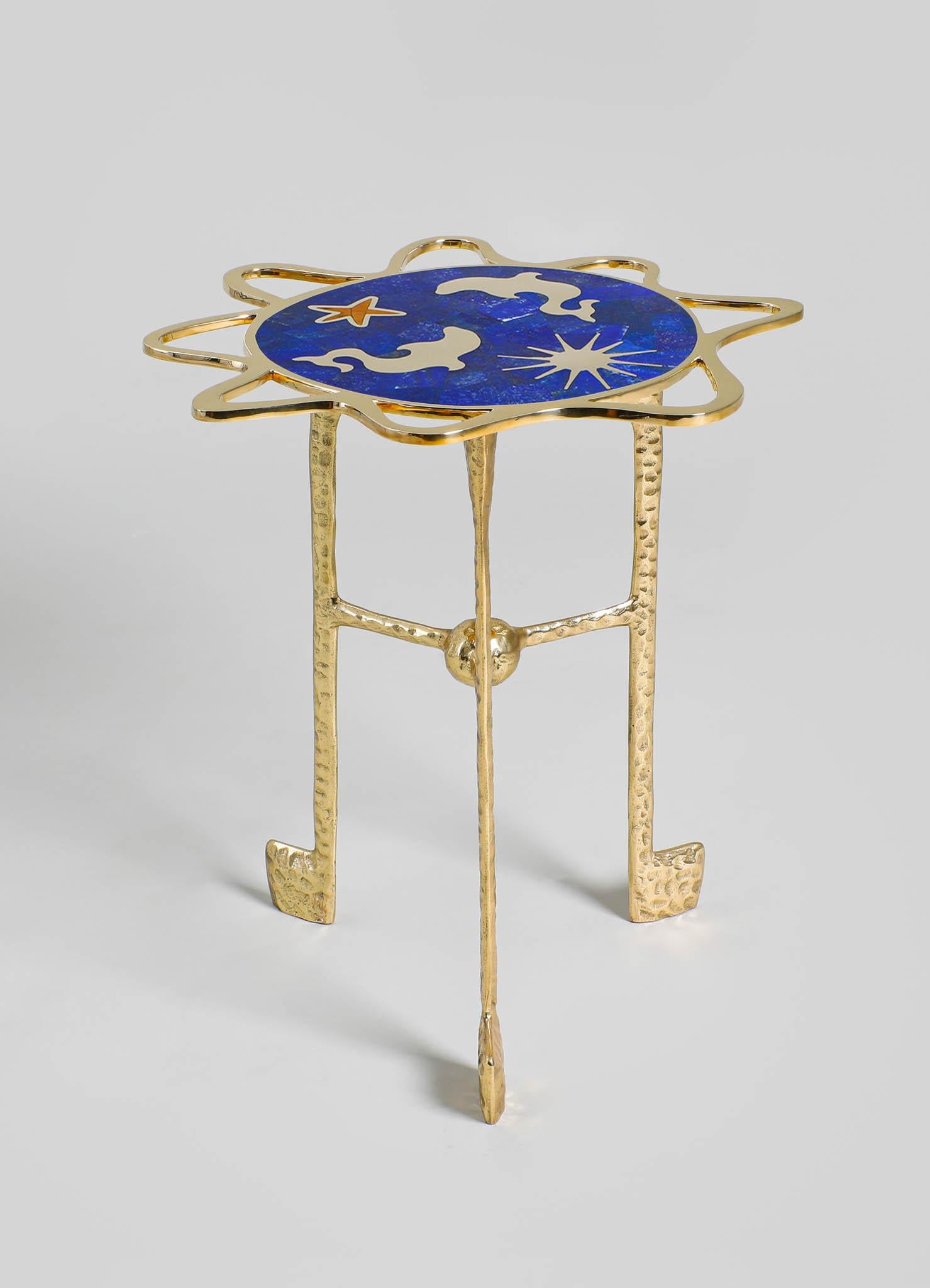 Indian Pisces Side Table in Brass with Semi Precious Stones, Viya by Vikram Goyal For Sale