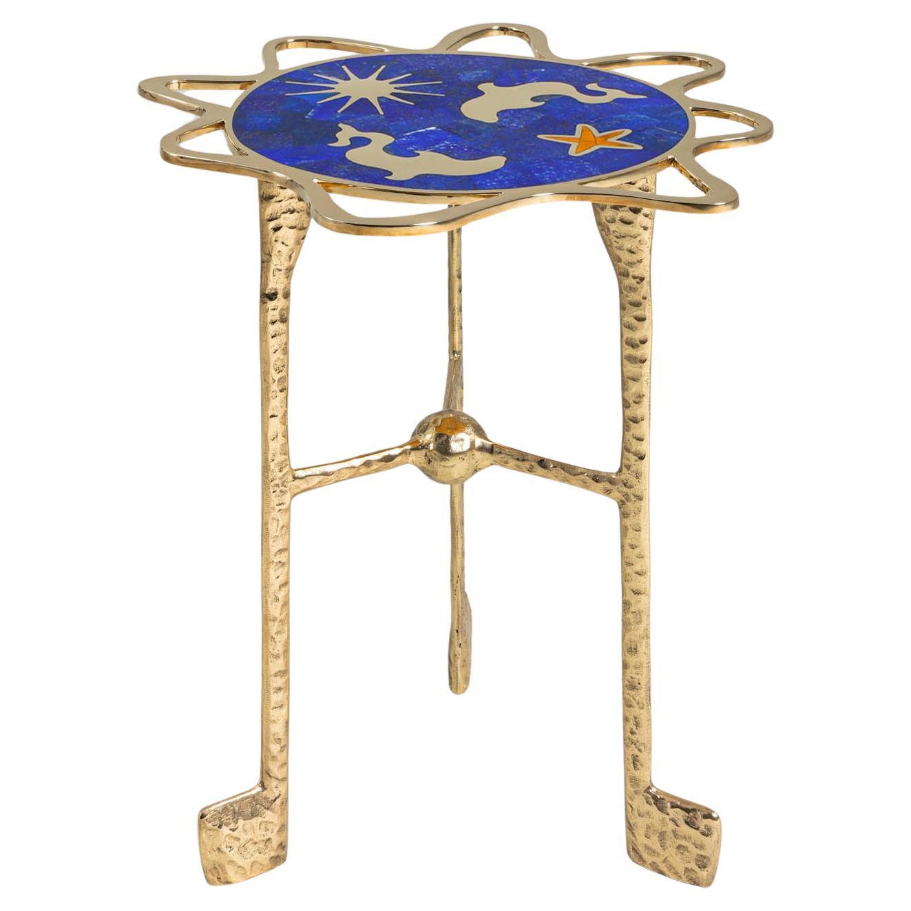 Pisces Side Table in Brass with Semi Precious Stones, Viya by Vikram Goyal For Sale