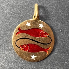 Pisces Zodiac Fish 18K Yellow Gold Enamel Charm Pendant
