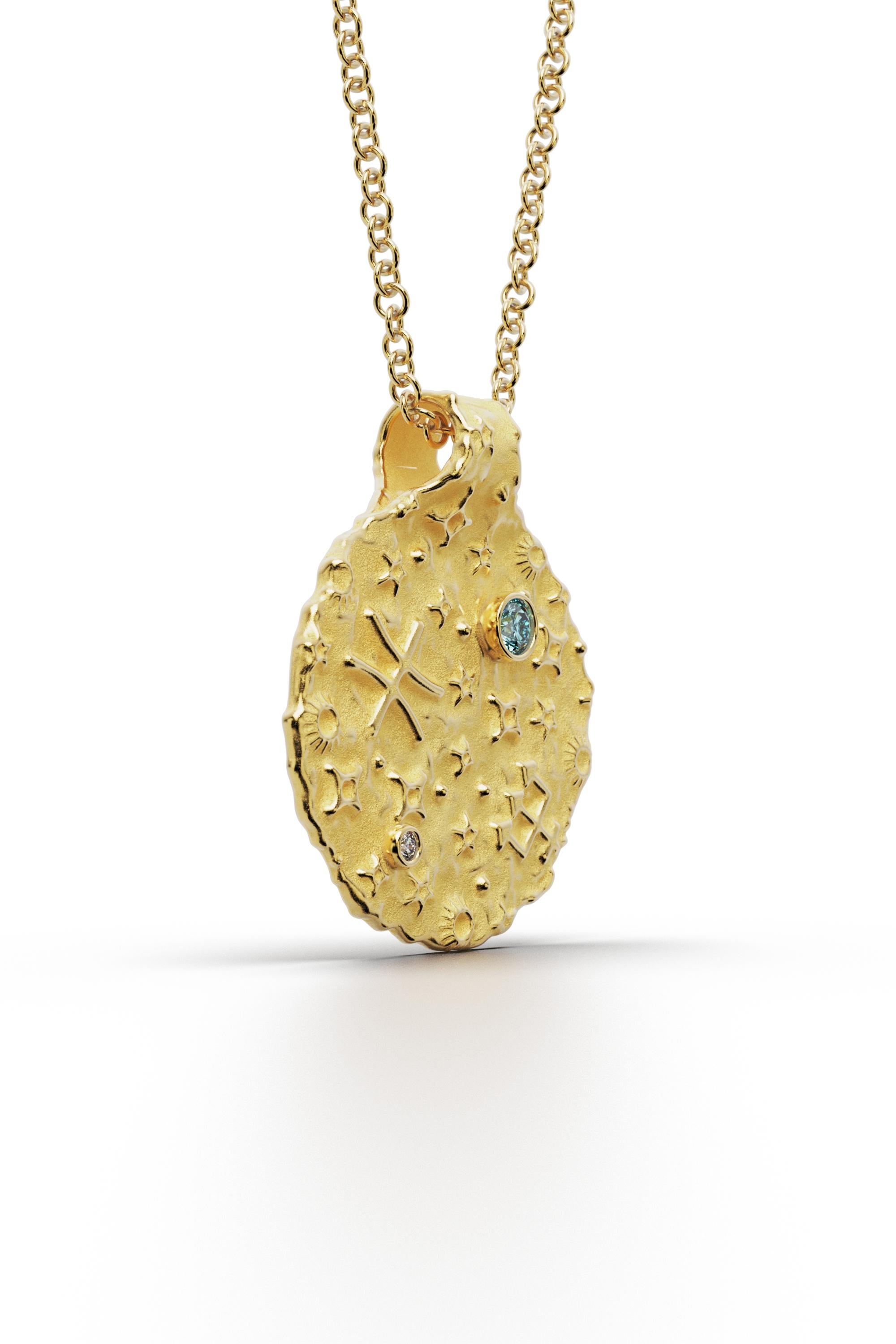 Women's Pisces Zodiac Pendant –14K Gold – Astrology Necklace By Oltremare Gioielli For Sale