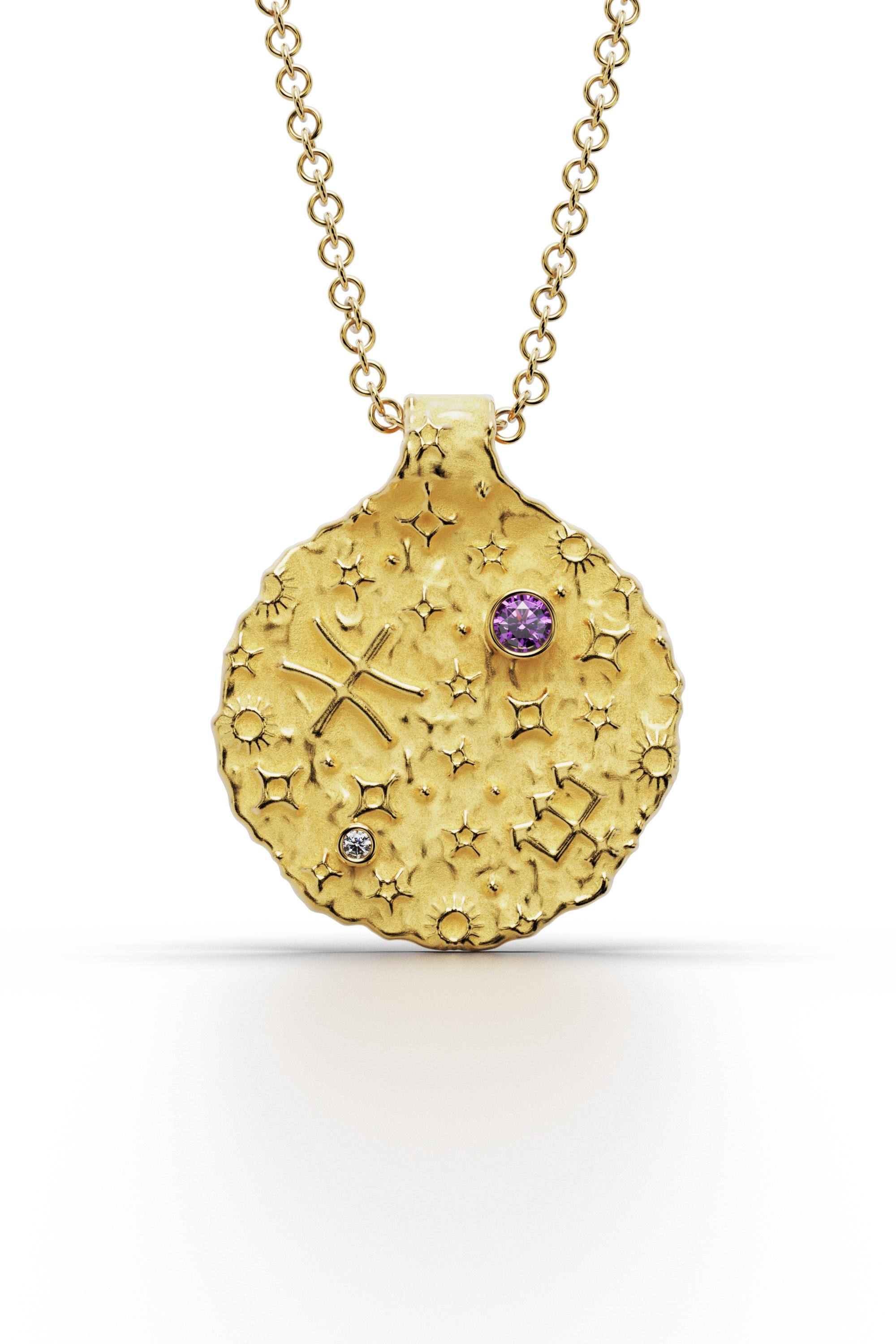 Exquisite Handmade Pisces Zodiac Pendant in 18K Gold
Embrace the mystical and intuitive essence of Pisces with this luxurious handcrafted pendant, designed and made to order in Italy by Oltremare Gioielli. This round pendant (2 cm diameter) is