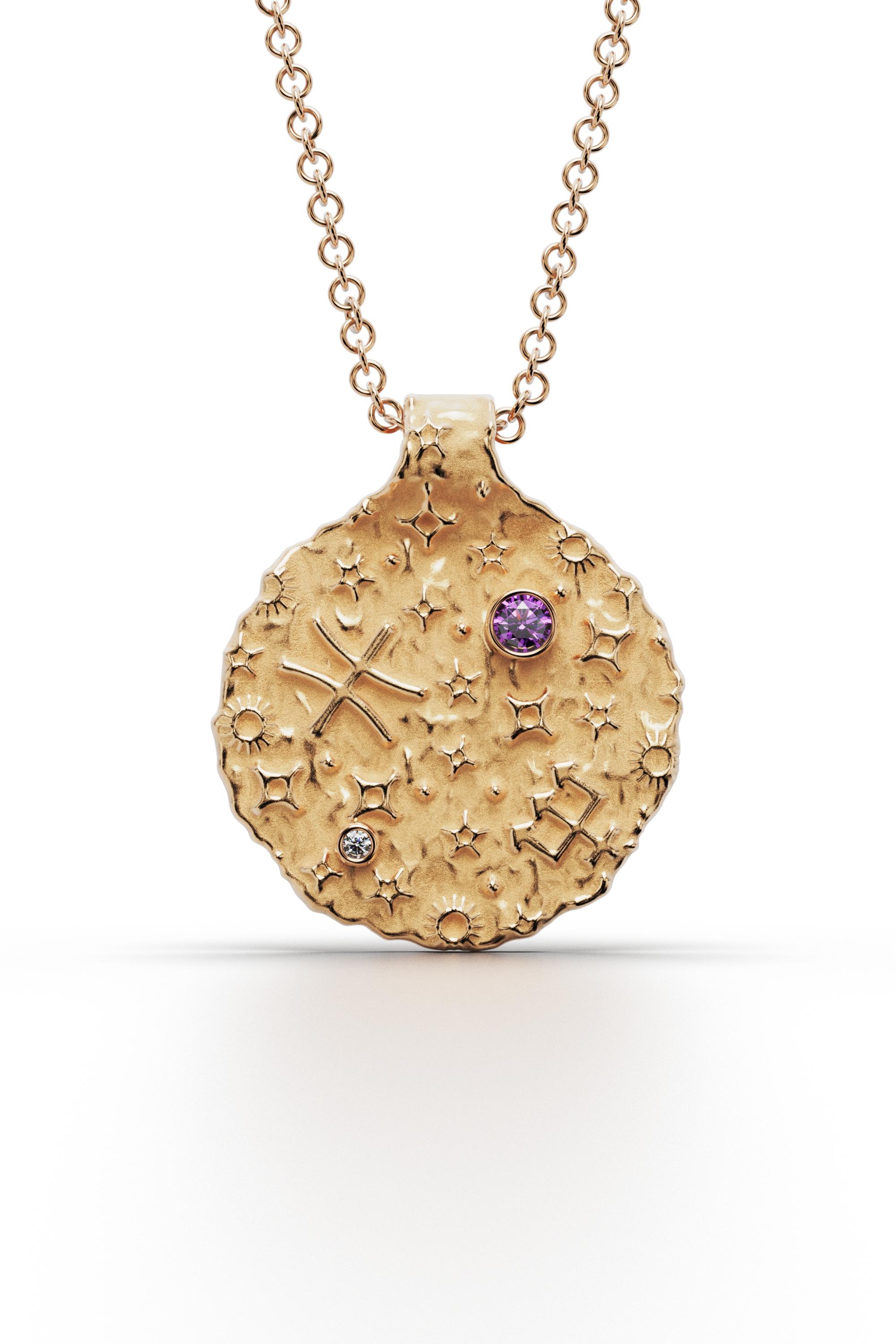 Contemporary Pisces Zodiac Pendant –18K Gold – Astrology Necklace By Oltremare Gioielli For Sale