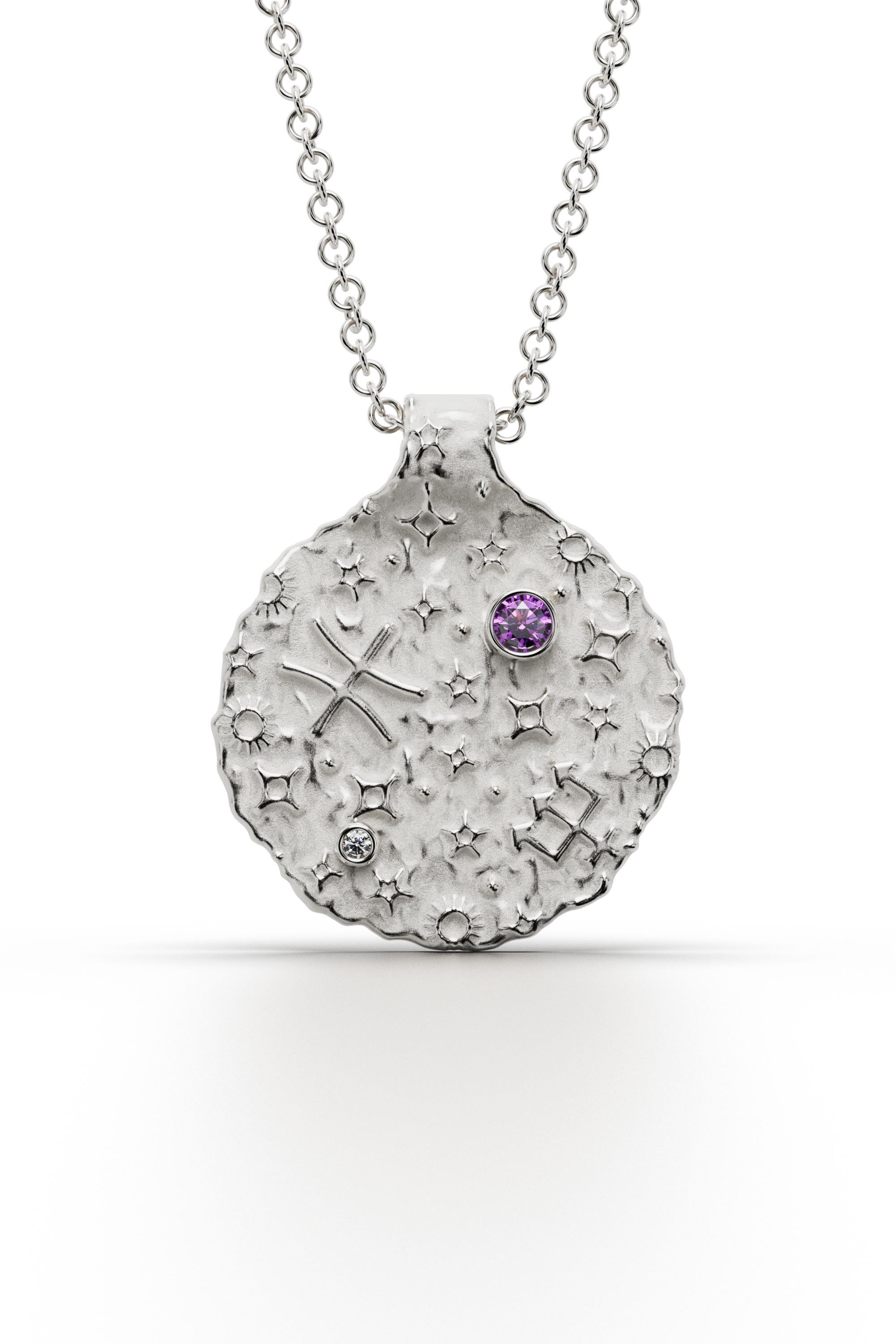 Brilliant Cut Pisces Zodiac Pendant –18K Gold – Astrology Necklace By Oltremare Gioielli For Sale