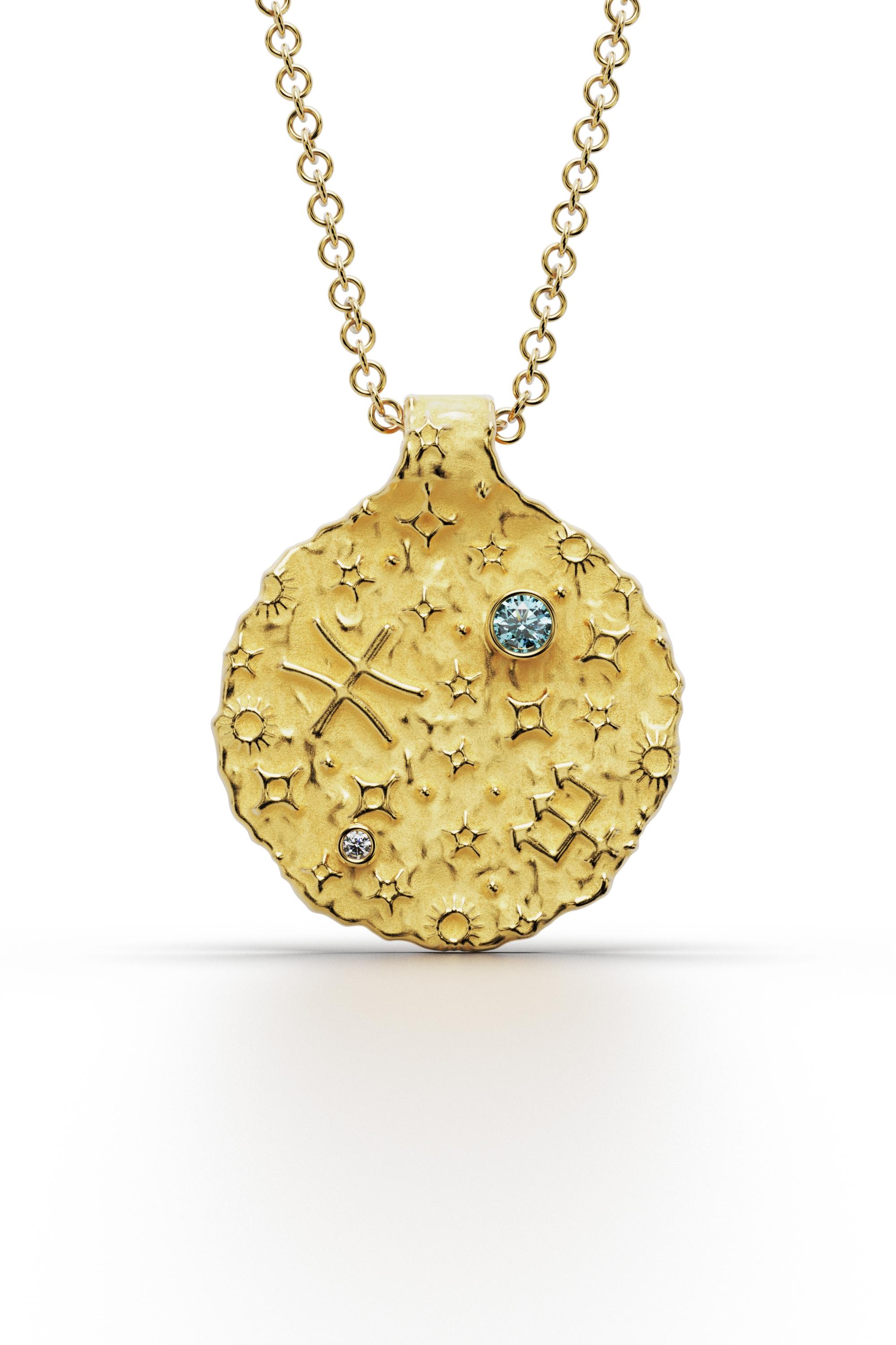 Pisces Zodiac Pendant –18K Gold – Astrology Necklace By Oltremare Gioielli In New Condition For Sale In Camisano Vicentino, VI