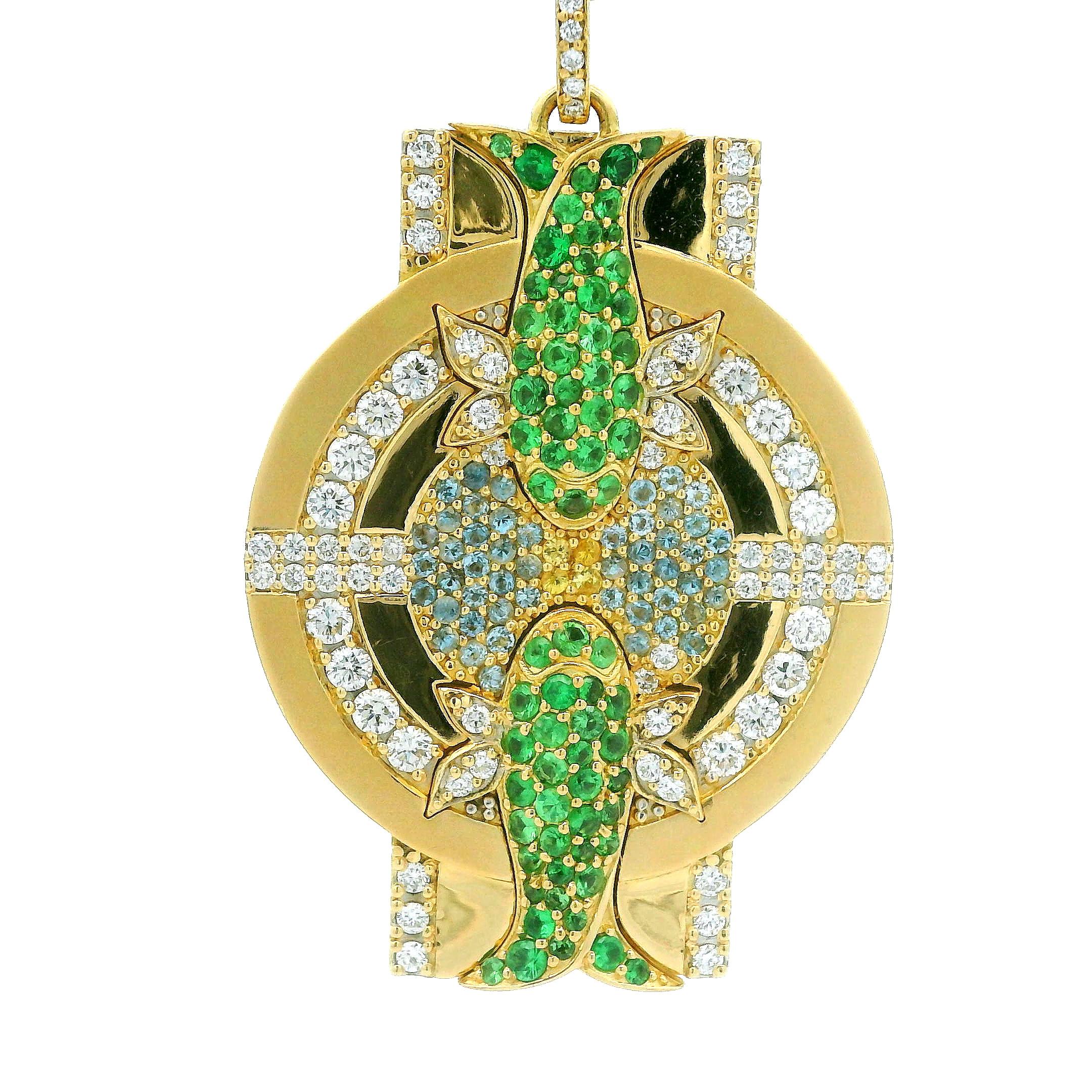 Pisces Zodiac Pendant - artistically multidimensional, genuinely compassionate, loving and caring. Vacillated between the inner and the outer world. In the pool of Aquamarines you shall find spiritual guidance. Lead the fishes to sometimes meet and