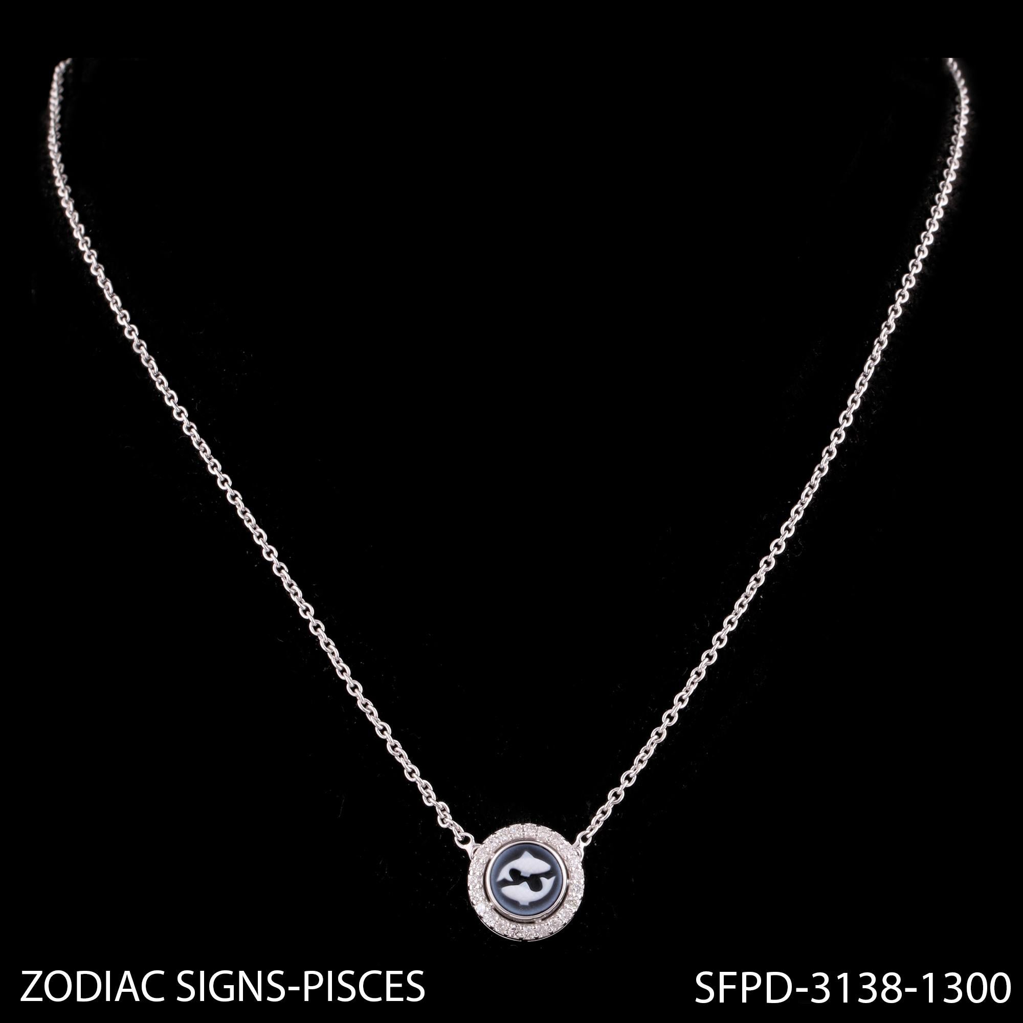 Donna Segno zodiacale dei Pesci H/SI Ciondolo astrologico con diamanti in oro bianco 14 carati in vendita