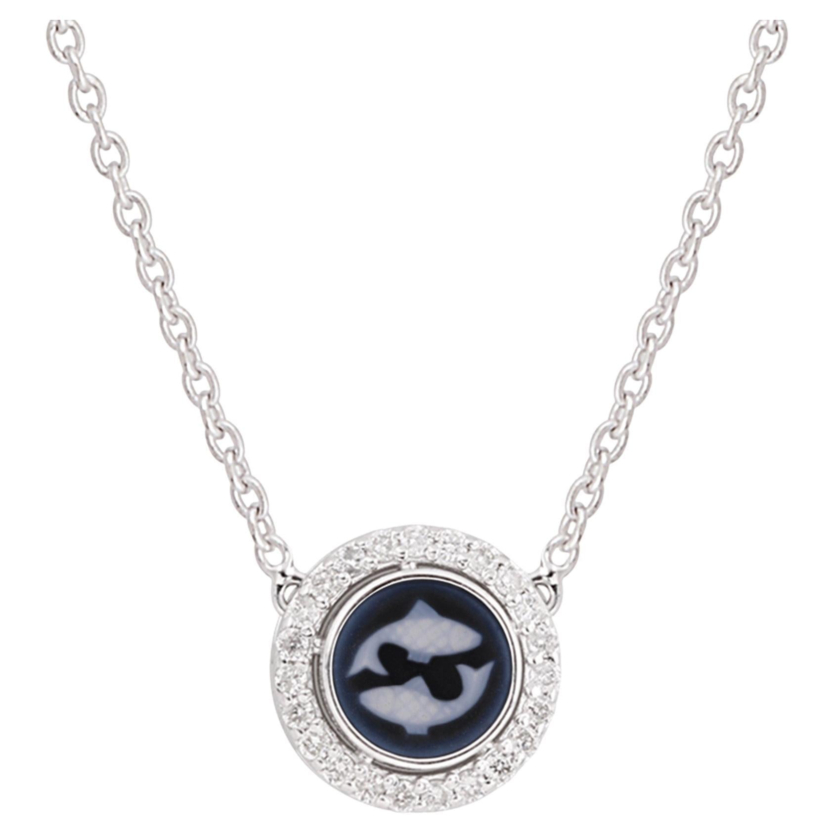 Pisces Zodiac Sign H/SI Diamond Astrological Pendant 14k White Gold Necklace For Sale