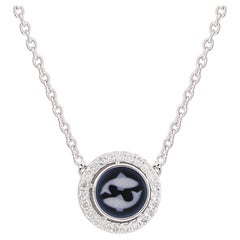 Collier pendentif zodiaque signe des poissons en or blanc 14 carats avec diamants H/SI