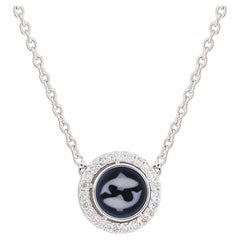 Piscis Signo del zodiaco H/SI Colgante astrológico de diamantes Collar de oro blanco de 14k