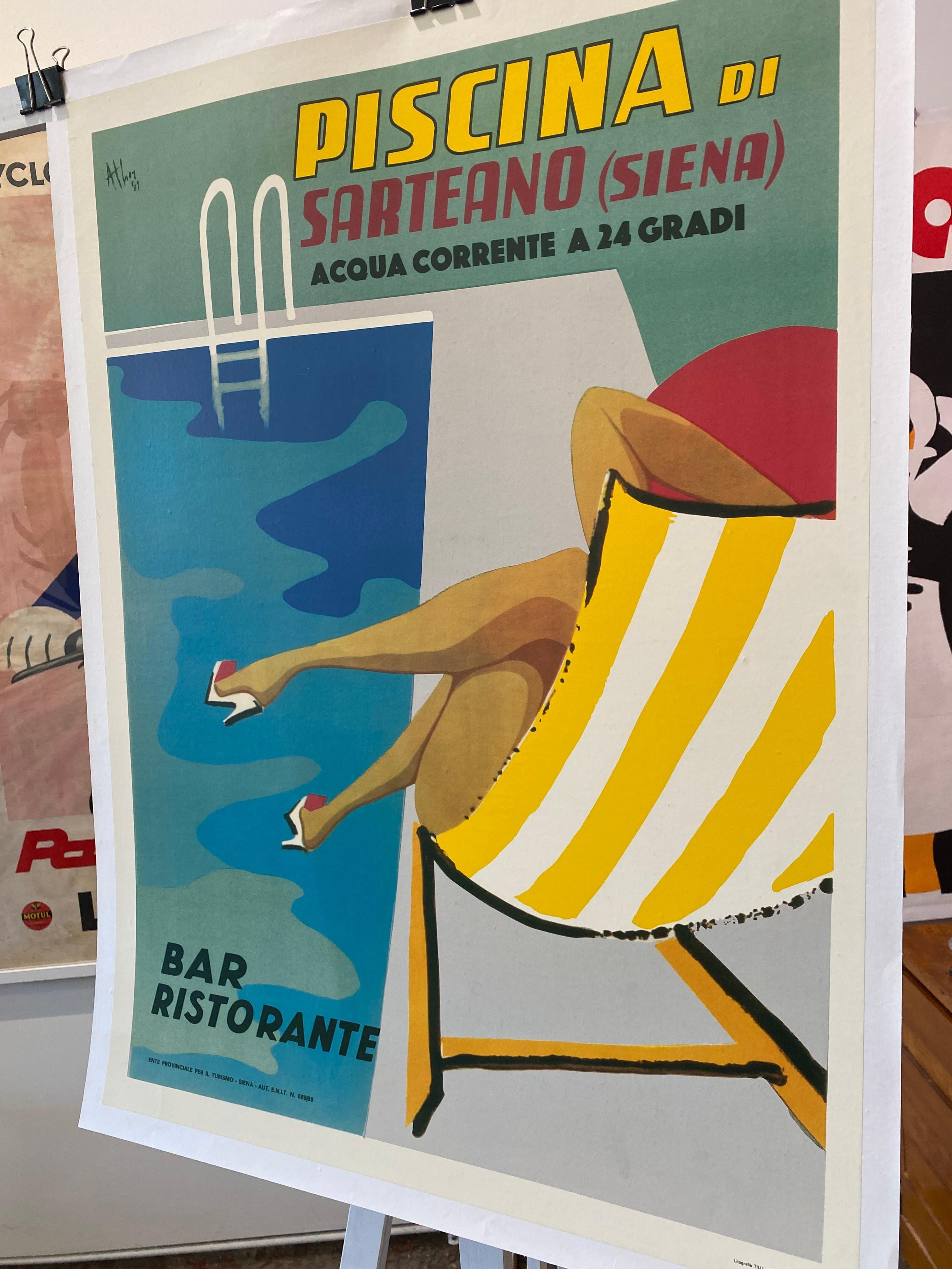 Original-Vintage-Poster „Piscina Di Sarteano“, 1962 im Angebot 5