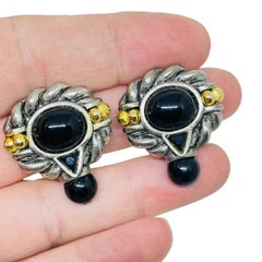 PISCITELLI firmati orecchini a clip d'argento vintage con tonalità oro in stile etrusco