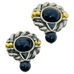 PISCITELLI firmati orecchini a clip d'argento vintage con tonalità oro in stile etrusco