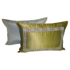 Pistachio Colored Silk Taffeta Pillow With Embroidery by Maison Lesage