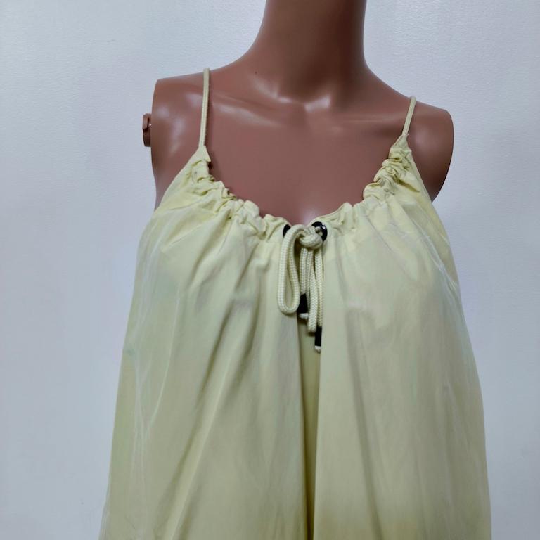 Brown Pistachio Draw-String Slip Dress with Ruffled Hem, Italy c. 2000s in vendita