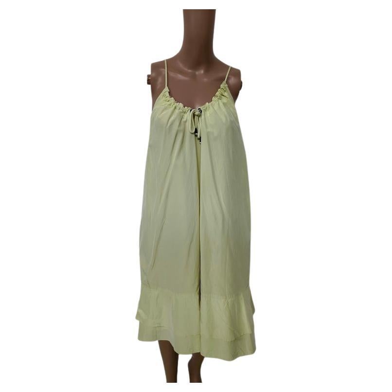 Pistachio Draw-String Slip Dress with Ruffled Hem, Italy c. 2000s in vendita