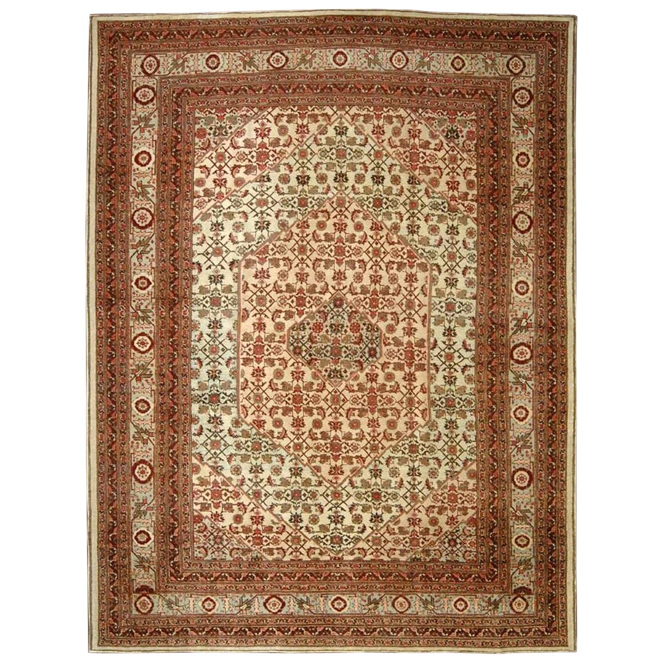 Pistachio Field Persian Tabriz Mahi Fish Carpet For Sale