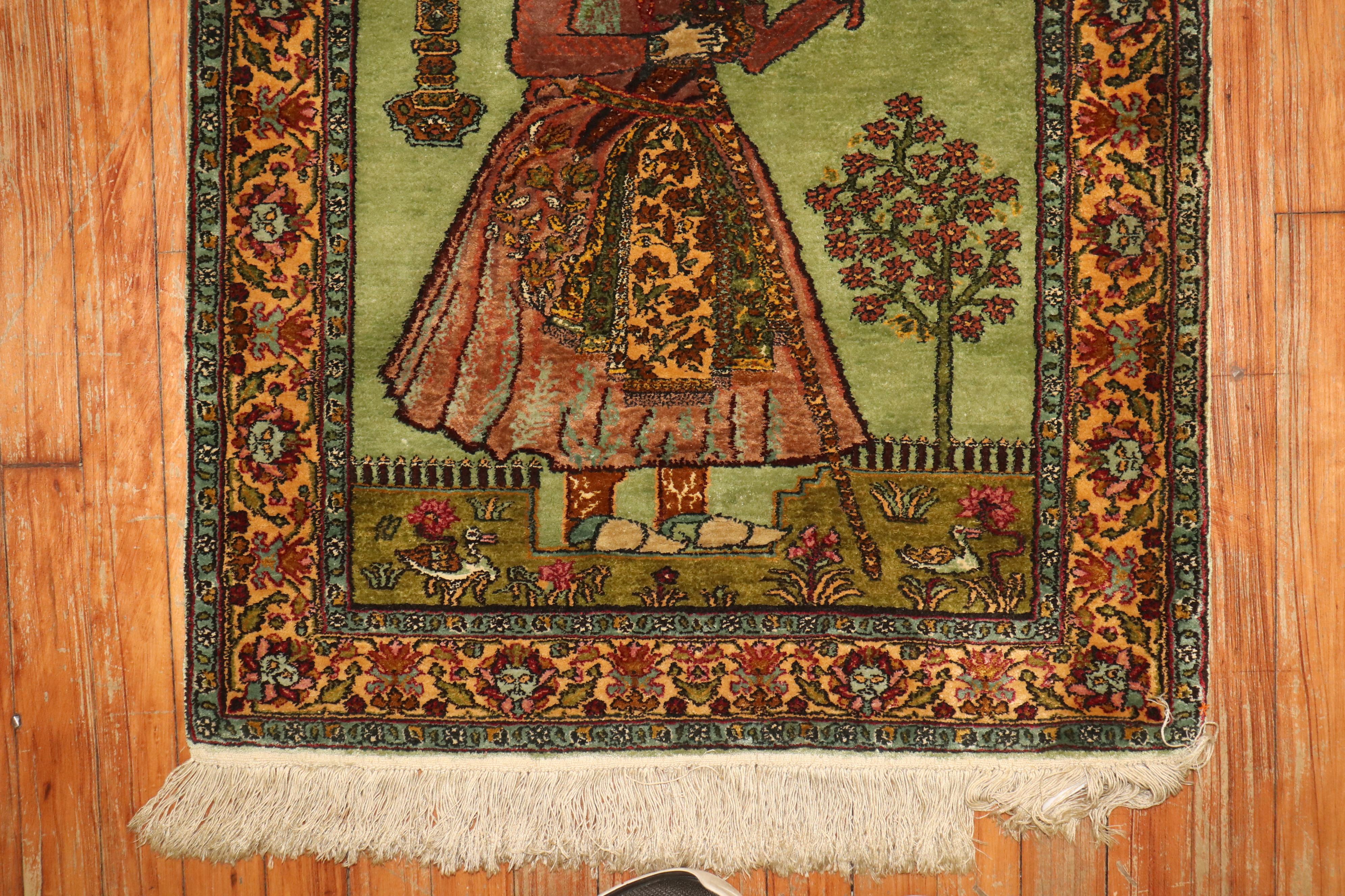 Turc Tapis de roi persan en soie de Pistachio vert, fin du 20ème siècle en vente