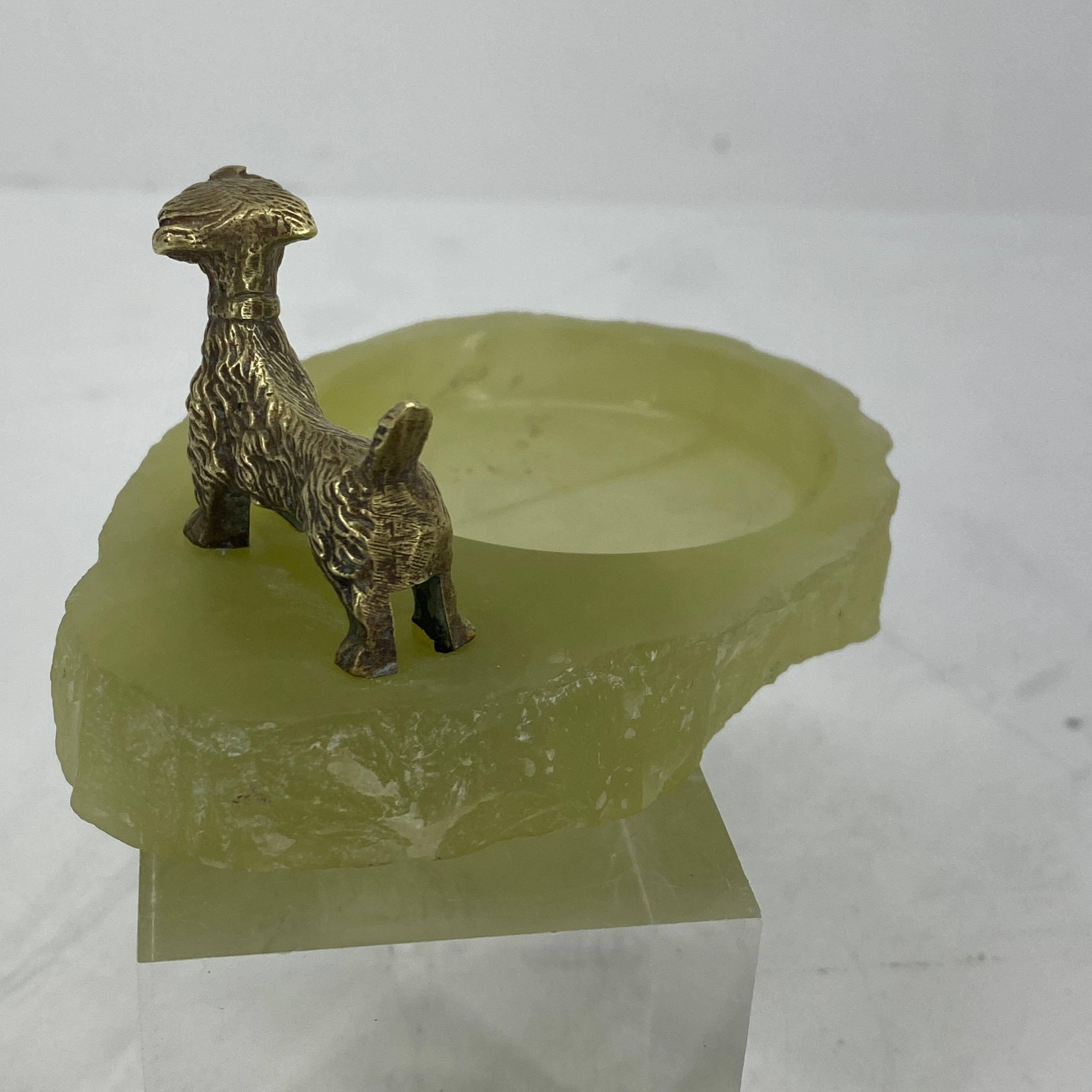 Pistachio Green Onyx and Bronze Terrier Ashtray or Jewelry Tray 4