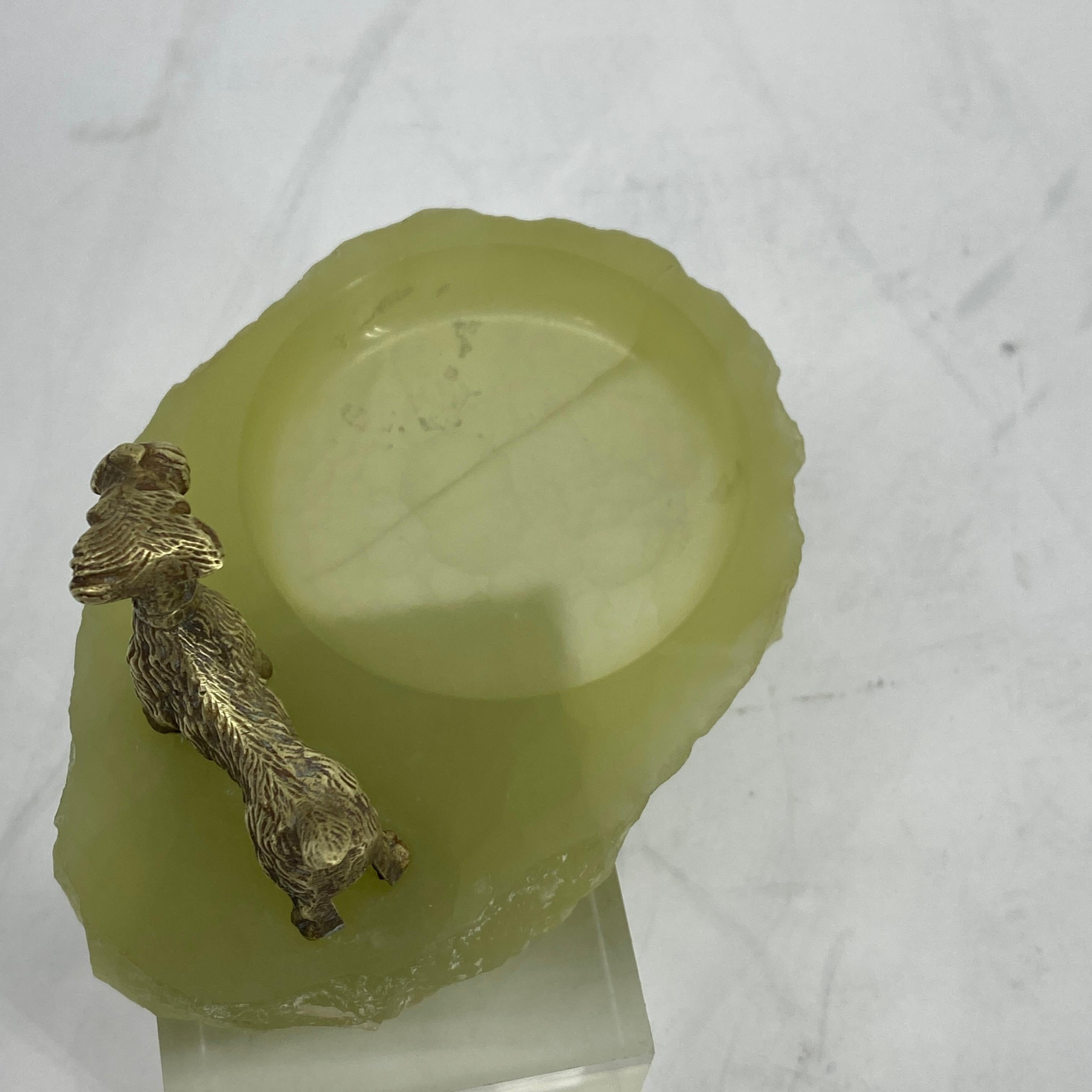 Pistachio Green Onyx and Bronze Terrier Ashtray or Jewelry Tray 5