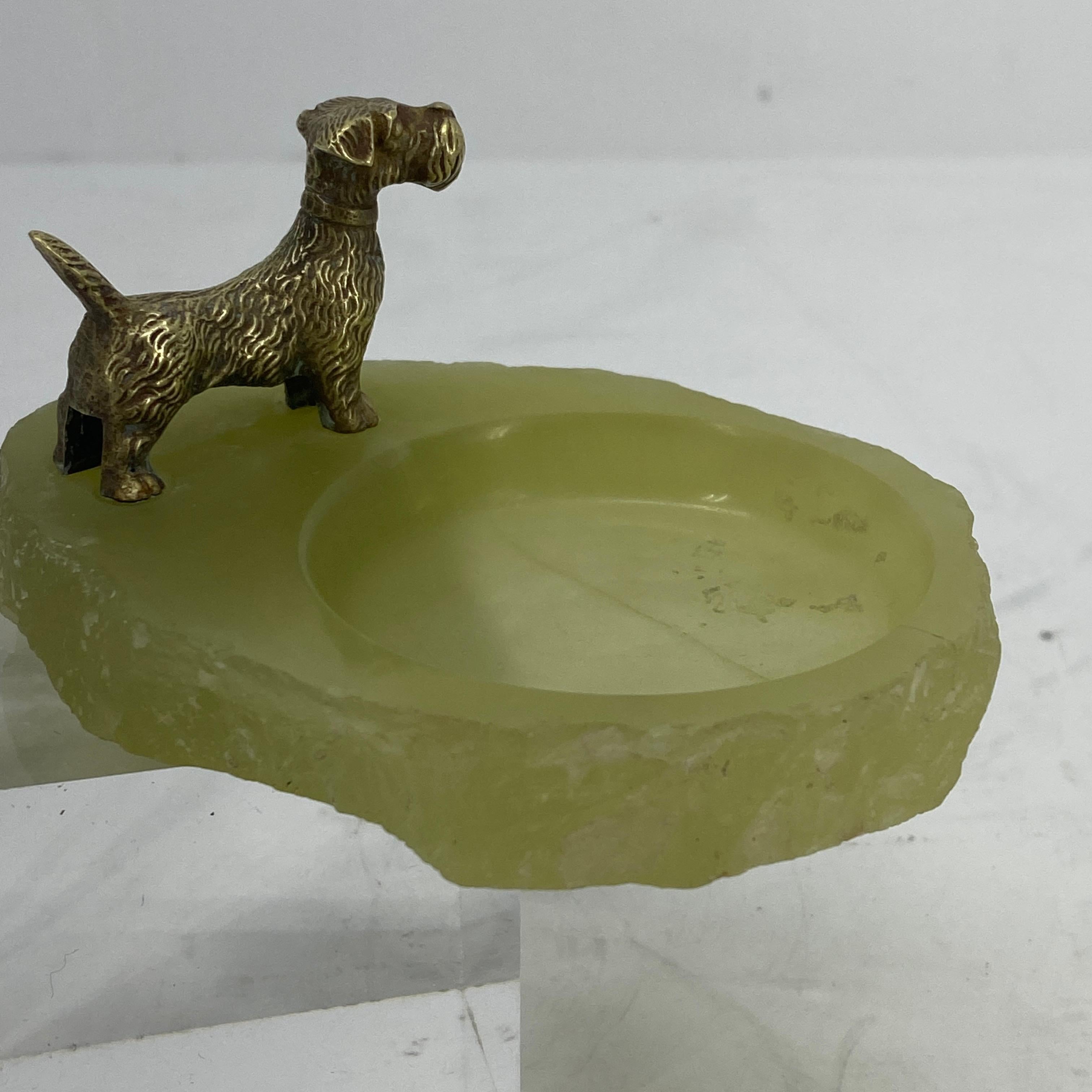 Pistachio Green Onyx and Bronze Terrier Ashtray or Jewelry Tray 6