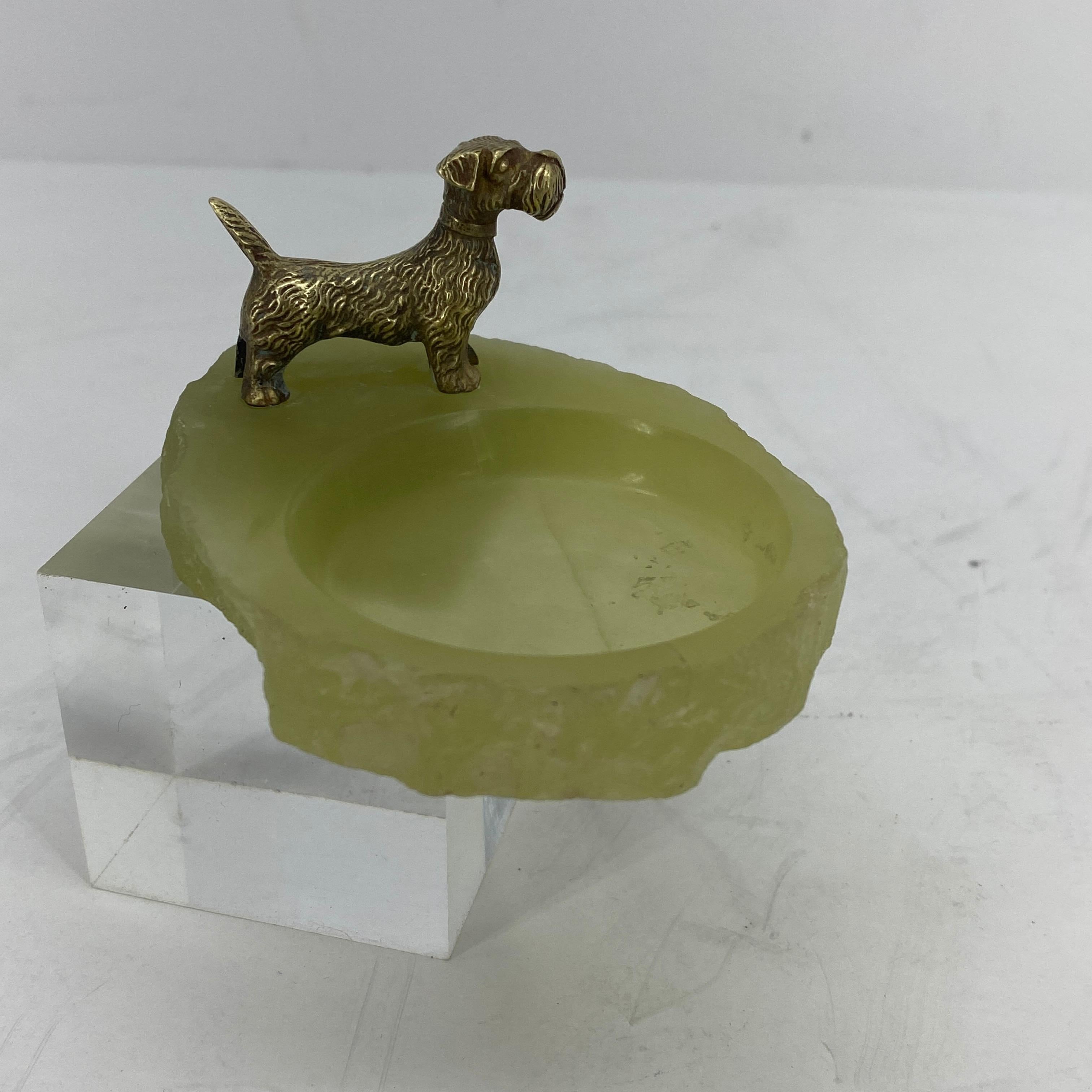 Pistachio Green Onyx and Bronze Terrier Ashtray or Jewelry Tray 7