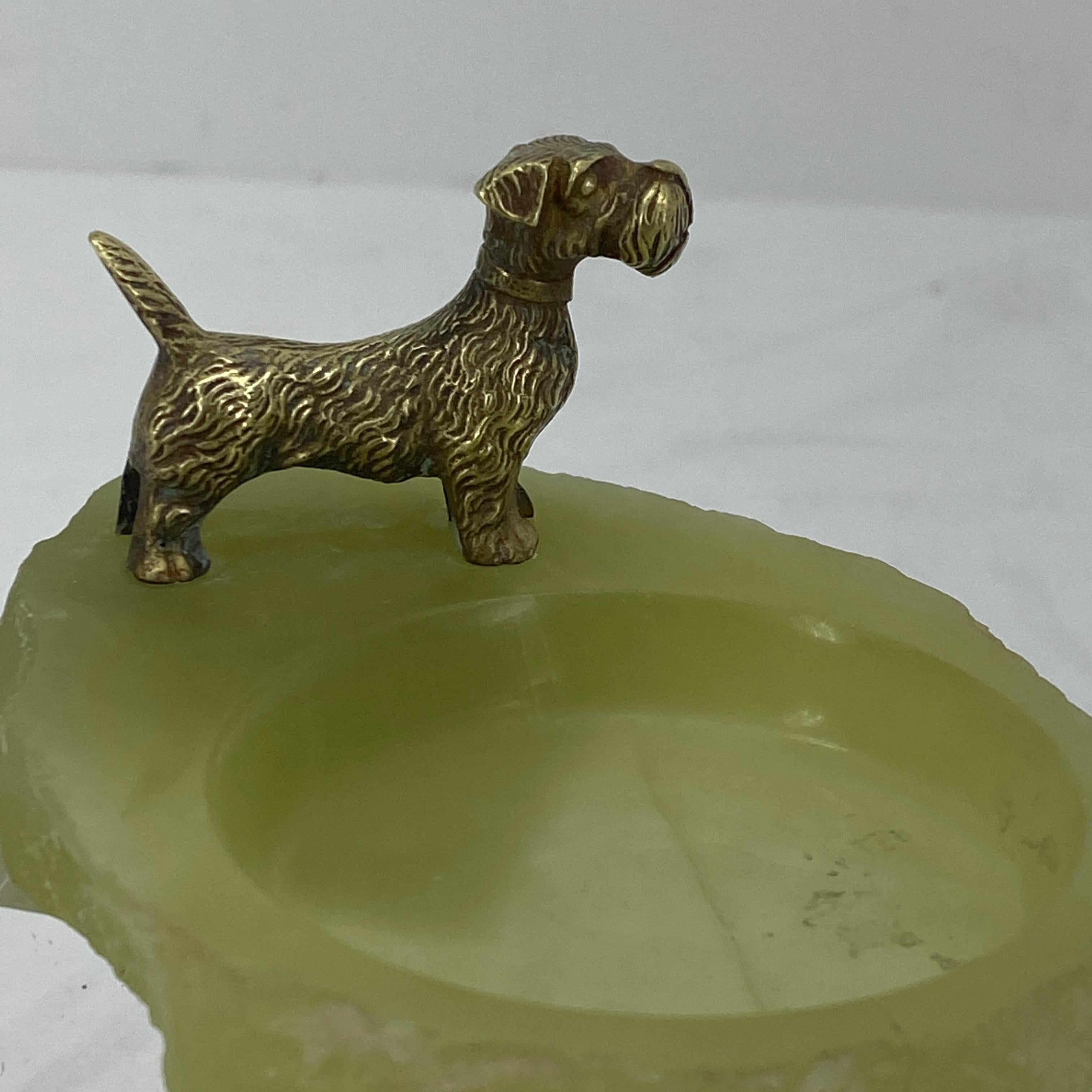 Pistachio Green Onyx and Bronze Terrier Ashtray or Jewelry Tray 6