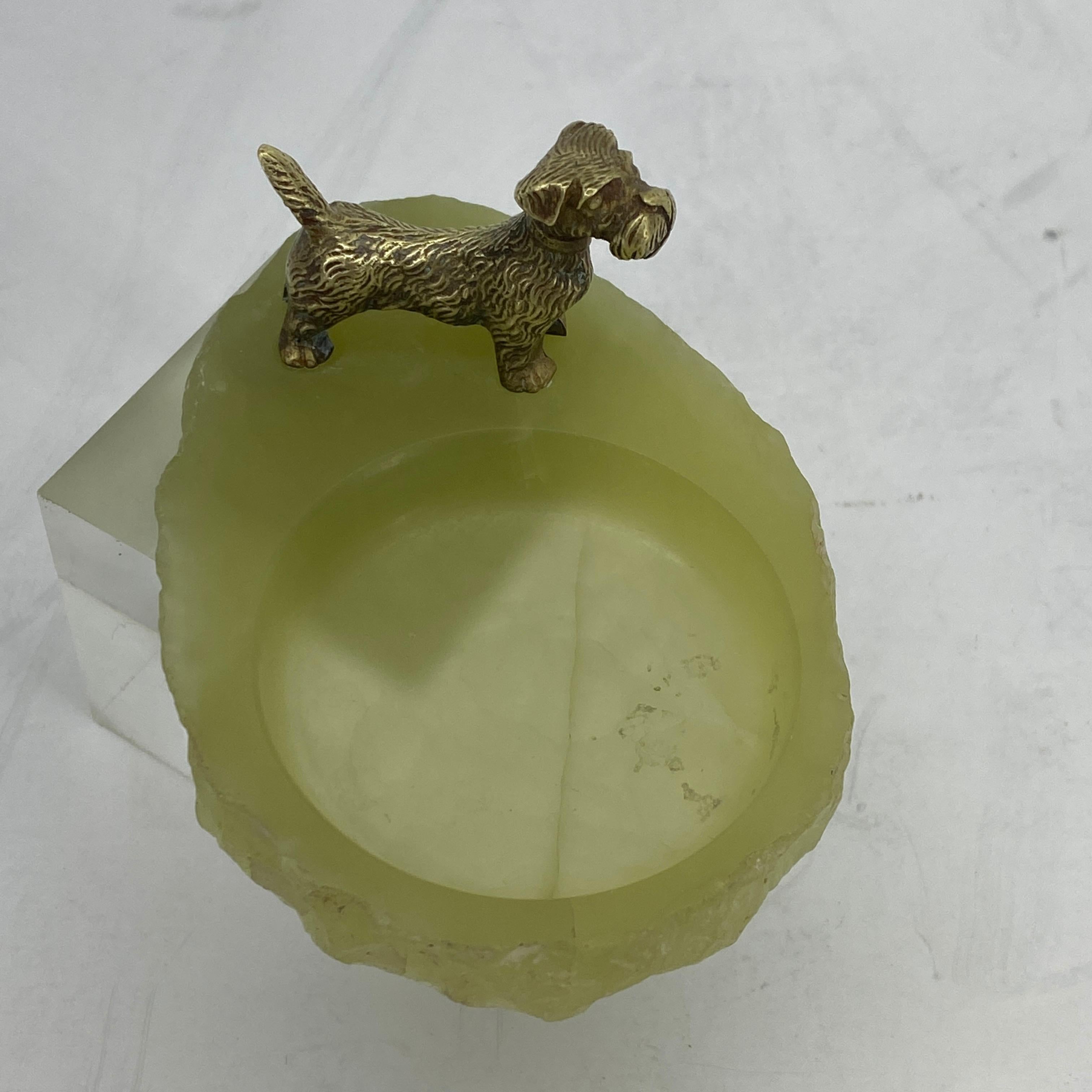 Pistachio Green Onyx and Bronze Terrier Ashtray or Jewelry Tray 9