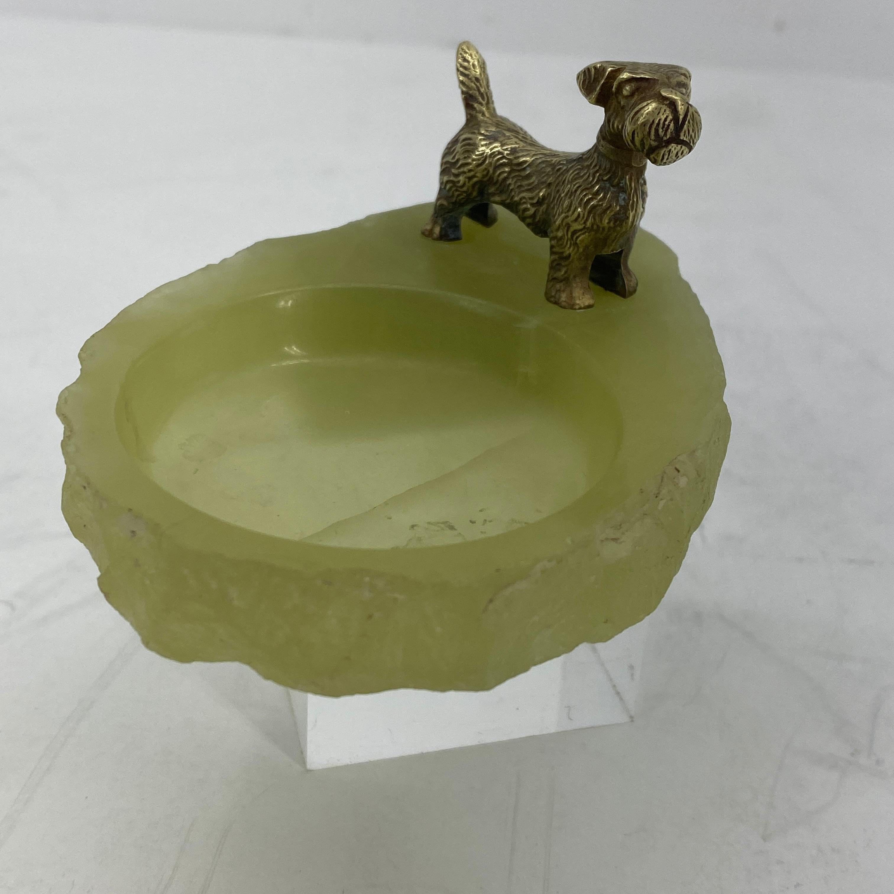 Pistachio Green Onyx and Bronze Terrier Ashtray or Jewelry Tray 10