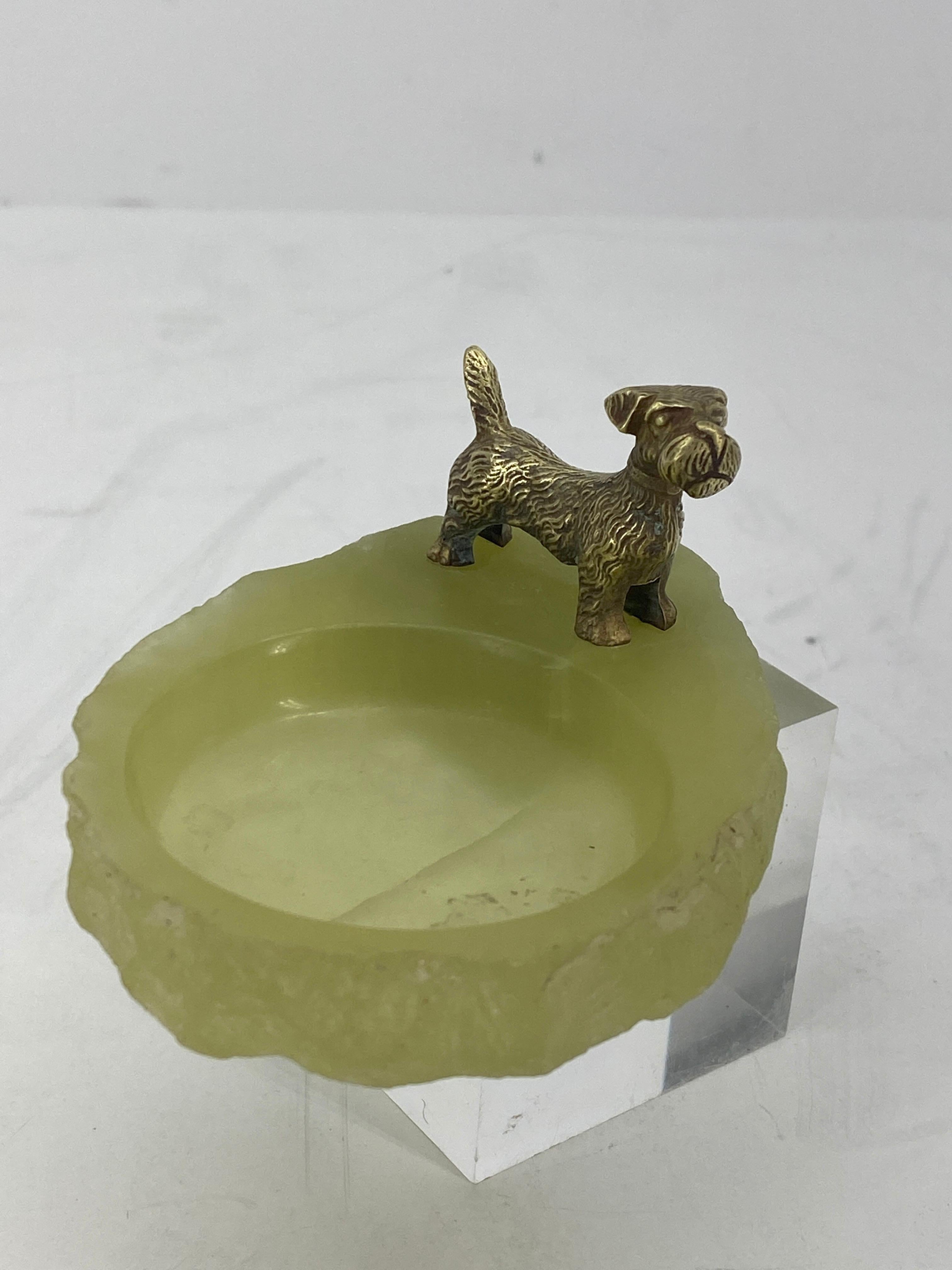 Pistachio Green Onyx and Bronze Terrier Ashtray or Jewelry Tray 11