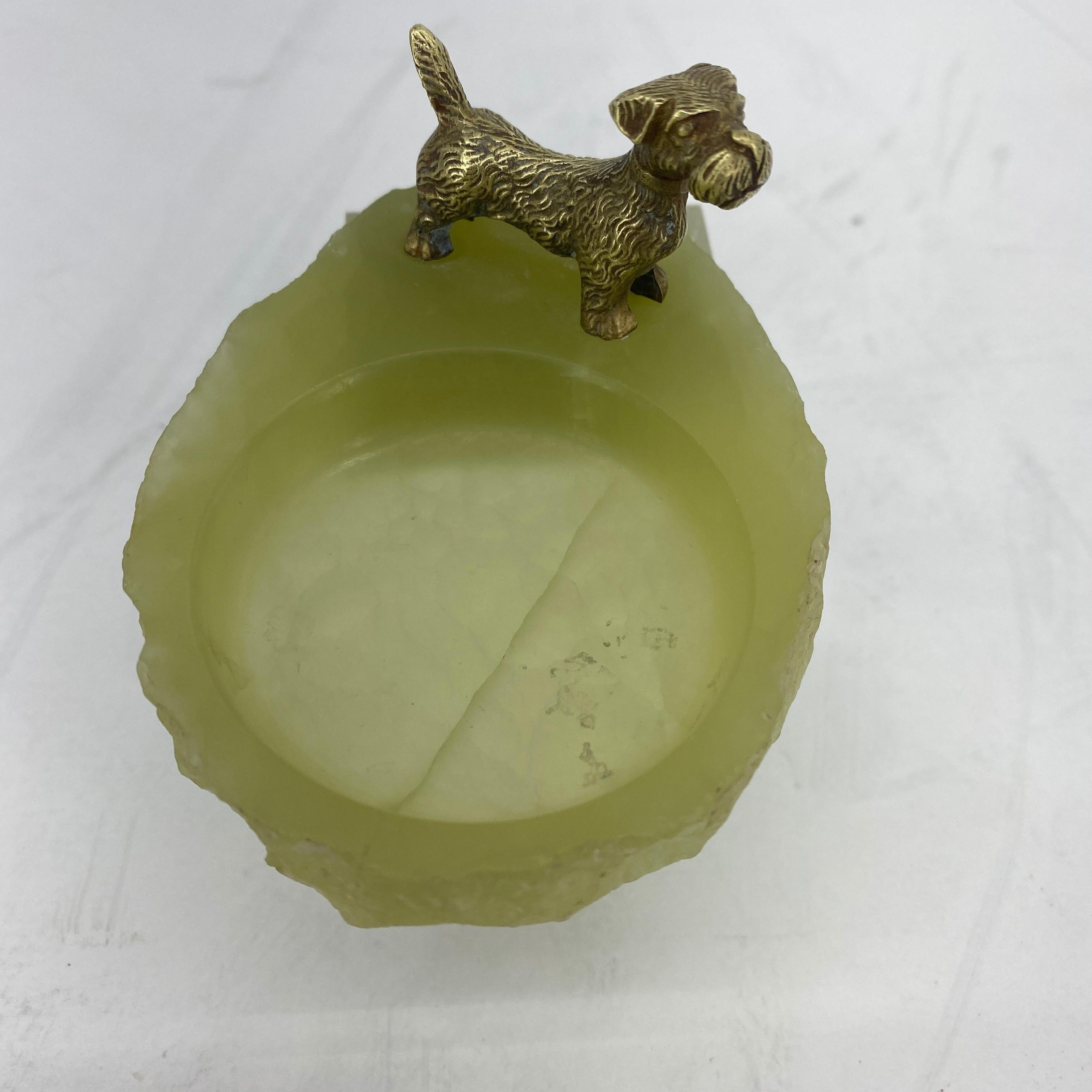 Pistachio Green Onyx and Bronze Terrier Ashtray or Jewelry Tray 12