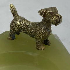 Pistachio Green Onyx and Bronze Terrier Ashtray or Jewelry Tray