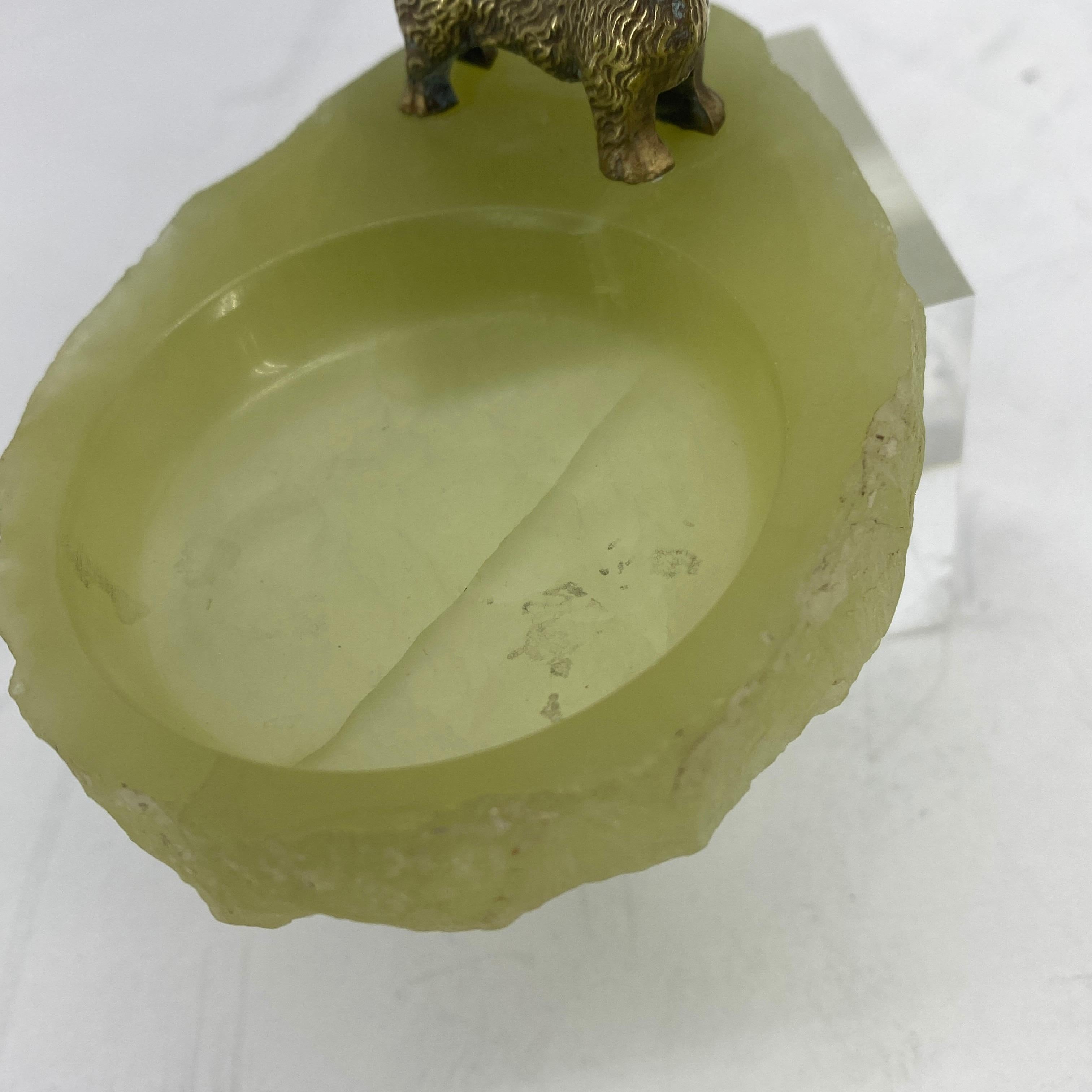 Pistachio Green Onyx and Bronze Terrier Ashtray or Jewelry Tray In Good Condition In Haddonfield, NJ