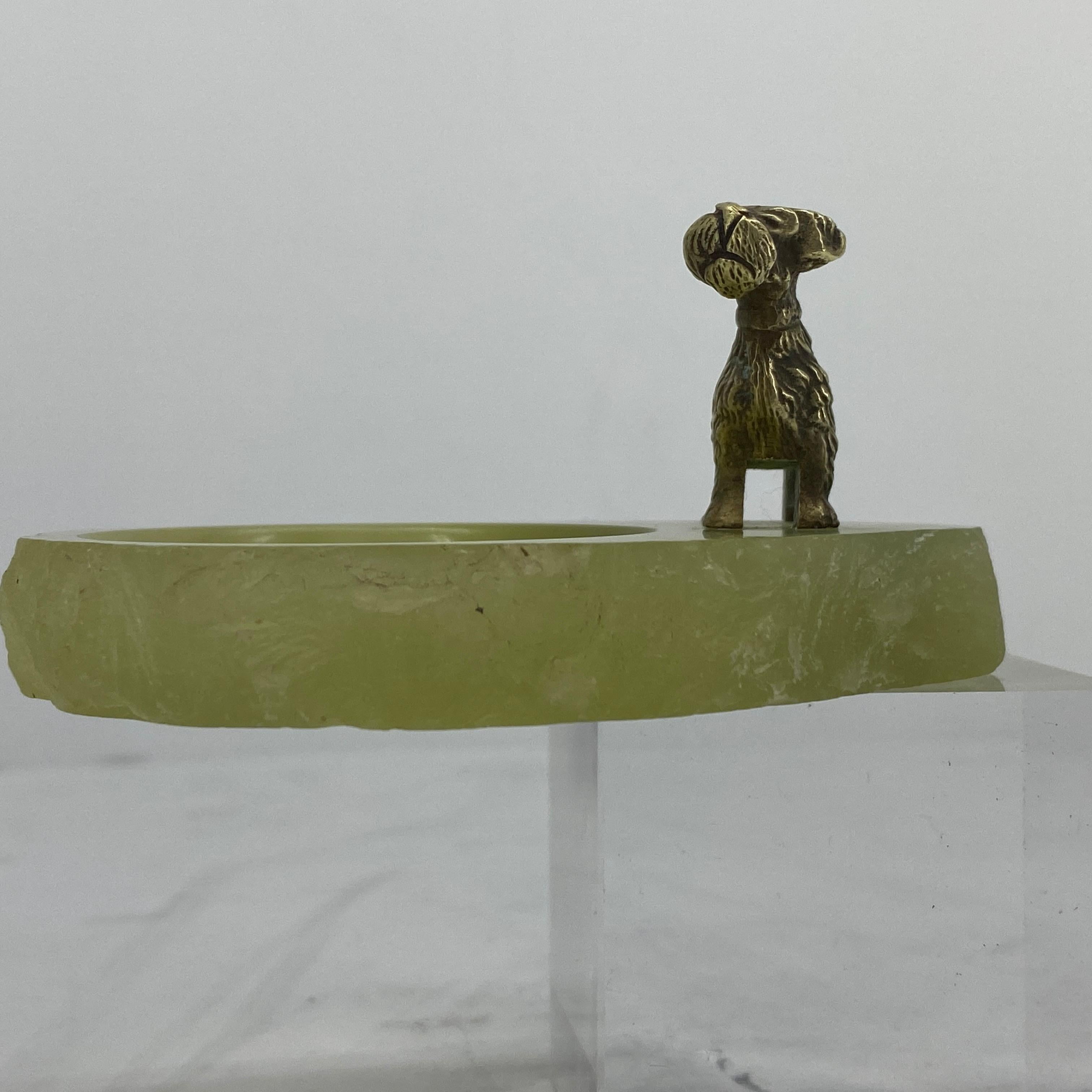 Pistachio Green Onyx and Bronze Terrier Ashtray or Jewelry Tray 1