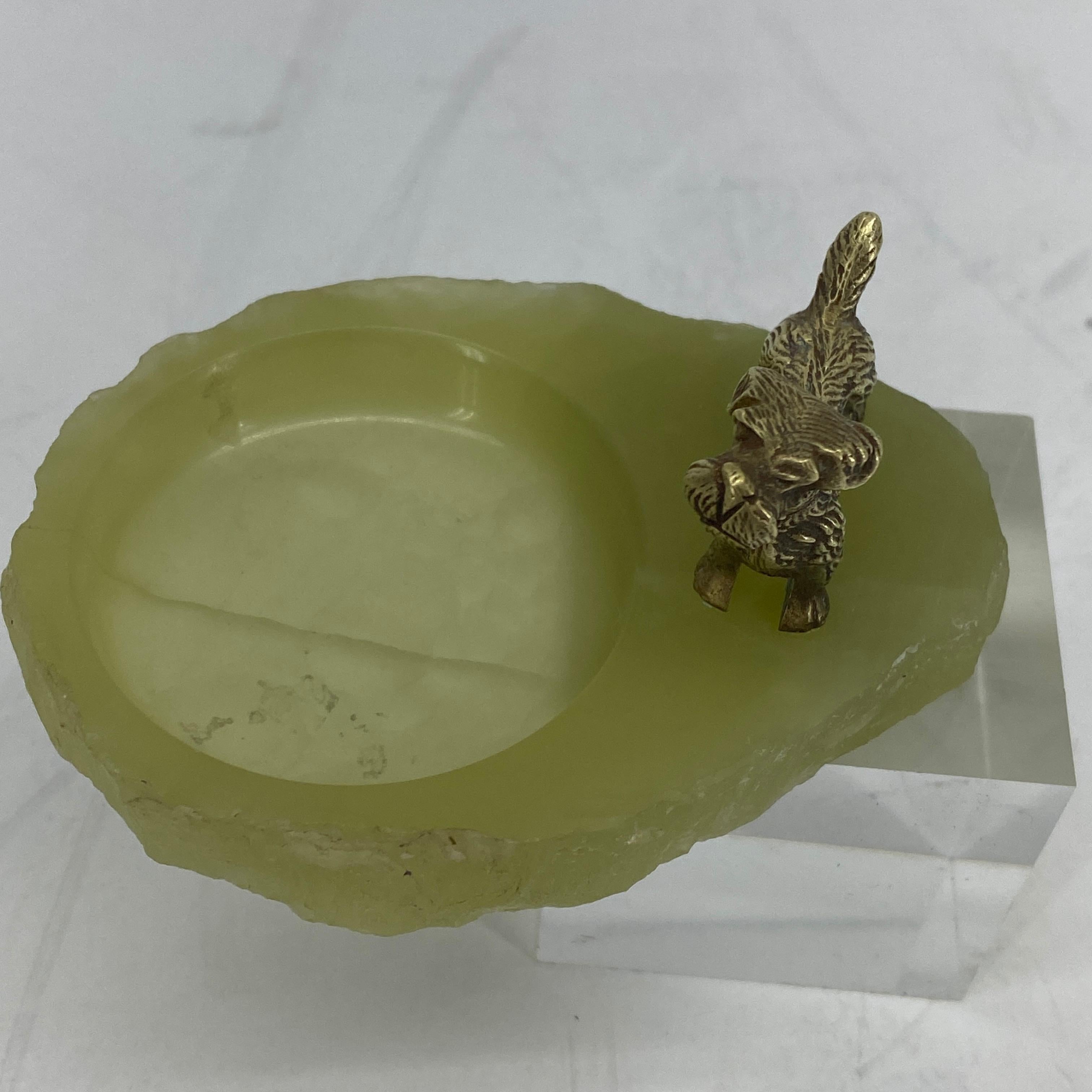 Pistachio Green Onyx and Bronze Terrier Ashtray or Jewelry Tray 2
