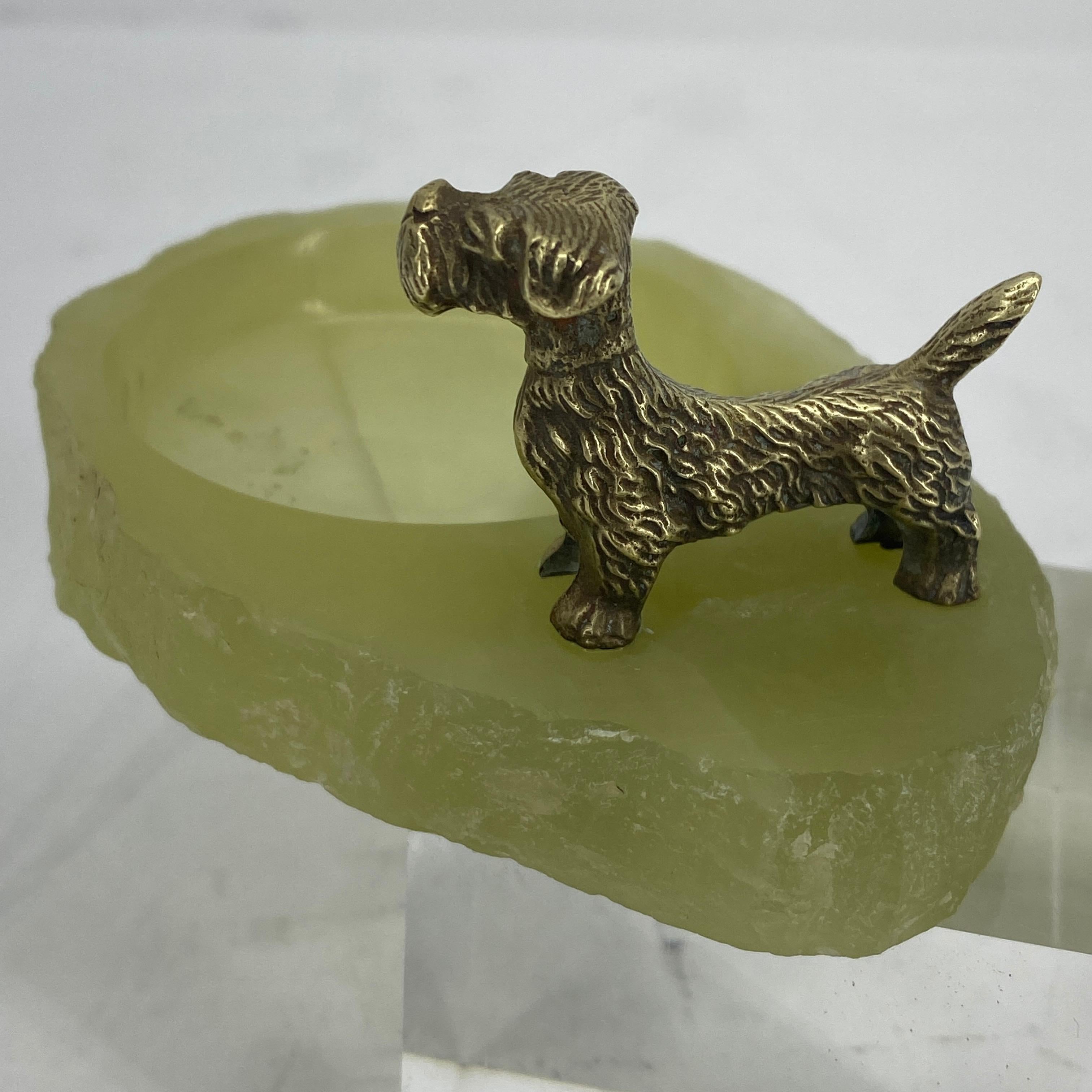 Pistachio Green Onyx and Bronze Terrier Ashtray or Jewelry Tray 1