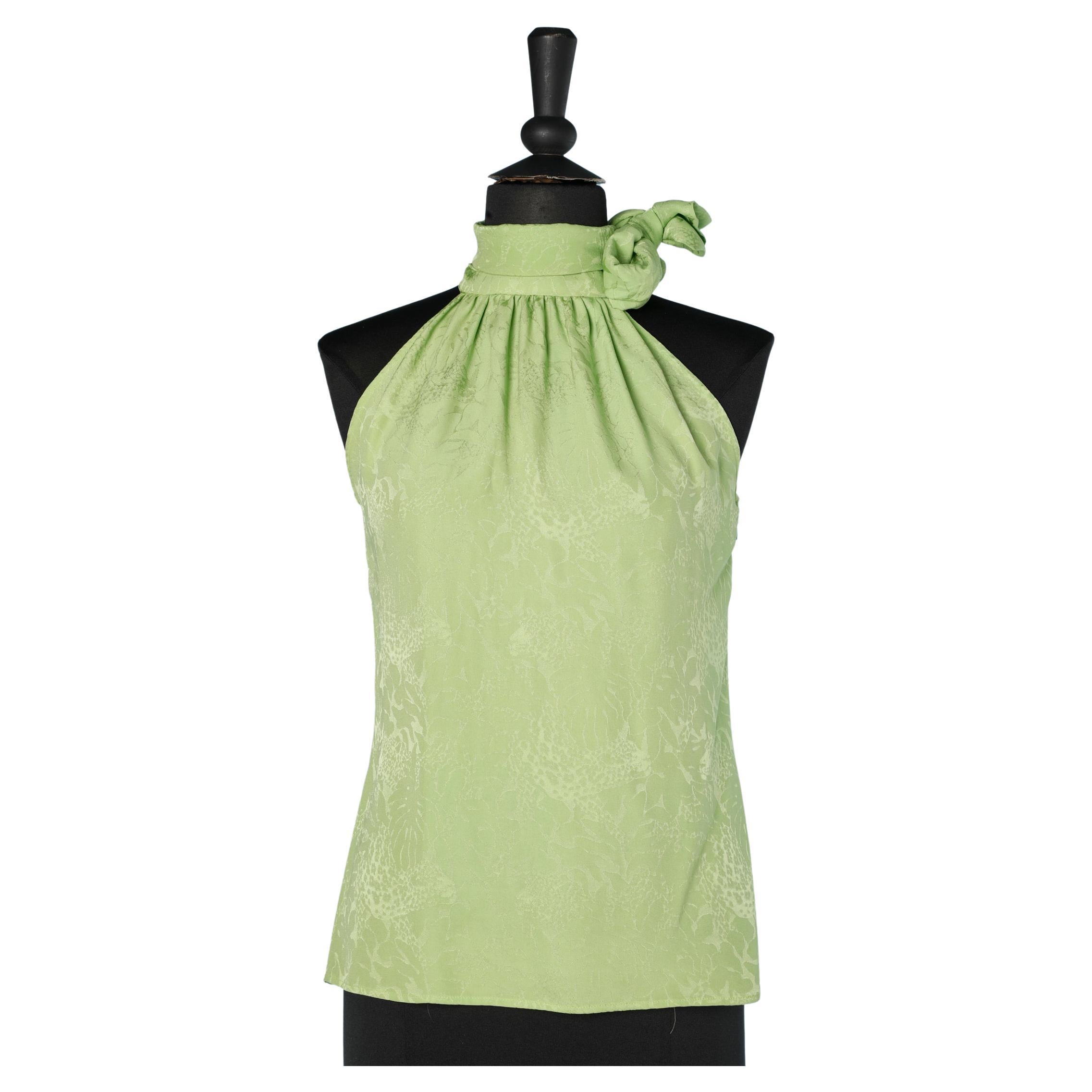 Pistachio green silk  jacquard top Yves Saint Laurent Rive Gauche 