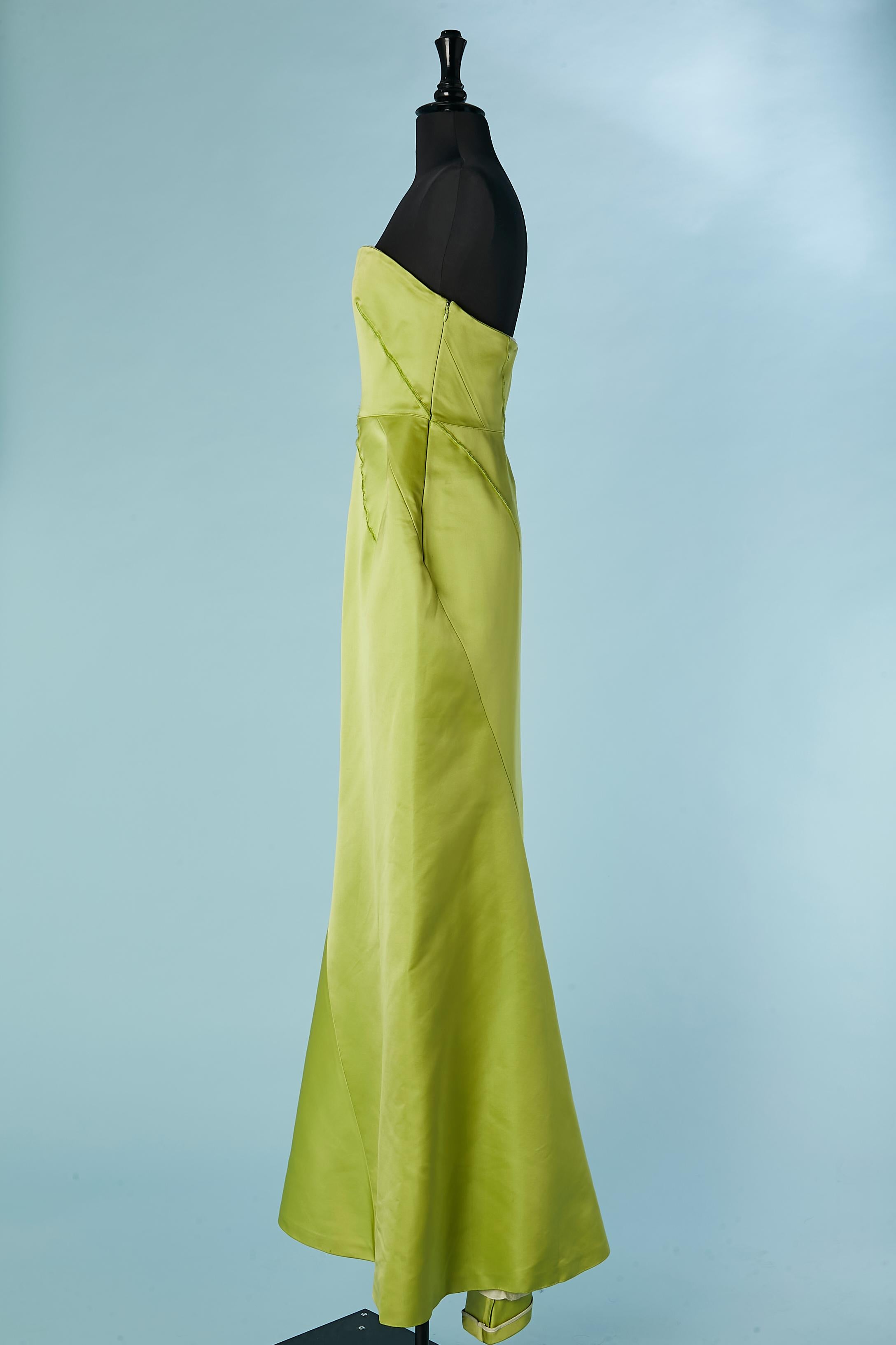 Pistachio green silk satin bustier evening dress Nina Ricci NEW with tag For Sale 1