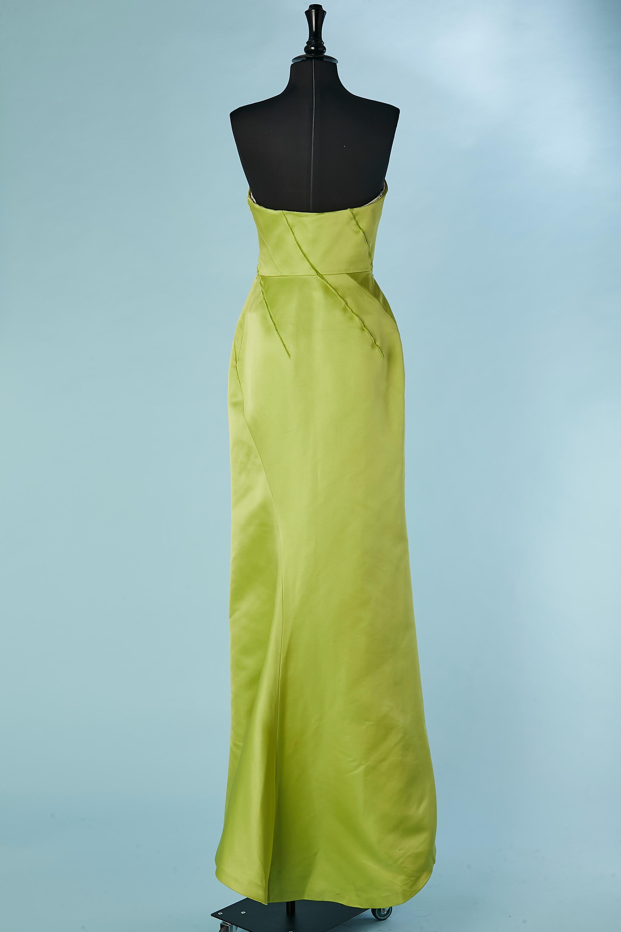 Pistachio green silk satin bustier evening dress Nina Ricci NEW with tag For Sale 2