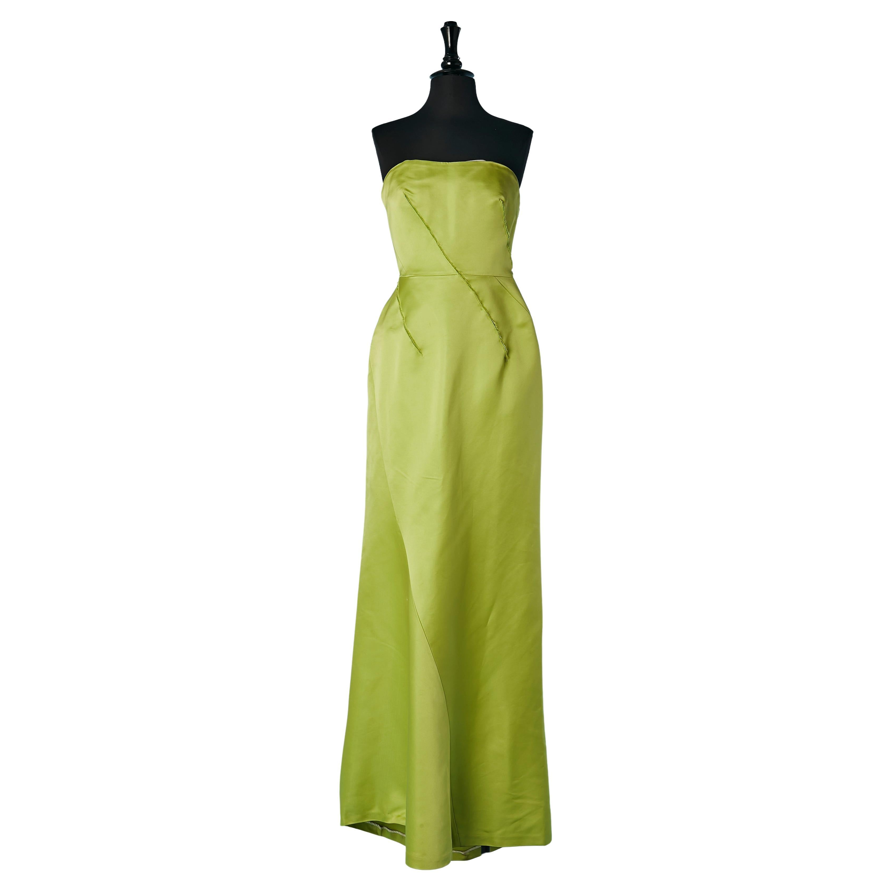 Pistachio green silk satin bustier evening dress Nina Ricci NEW with tag For Sale