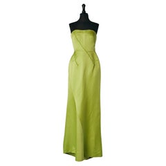 Used Pistachio green silk satin bustier evening dress Nina Ricci NEW with tag