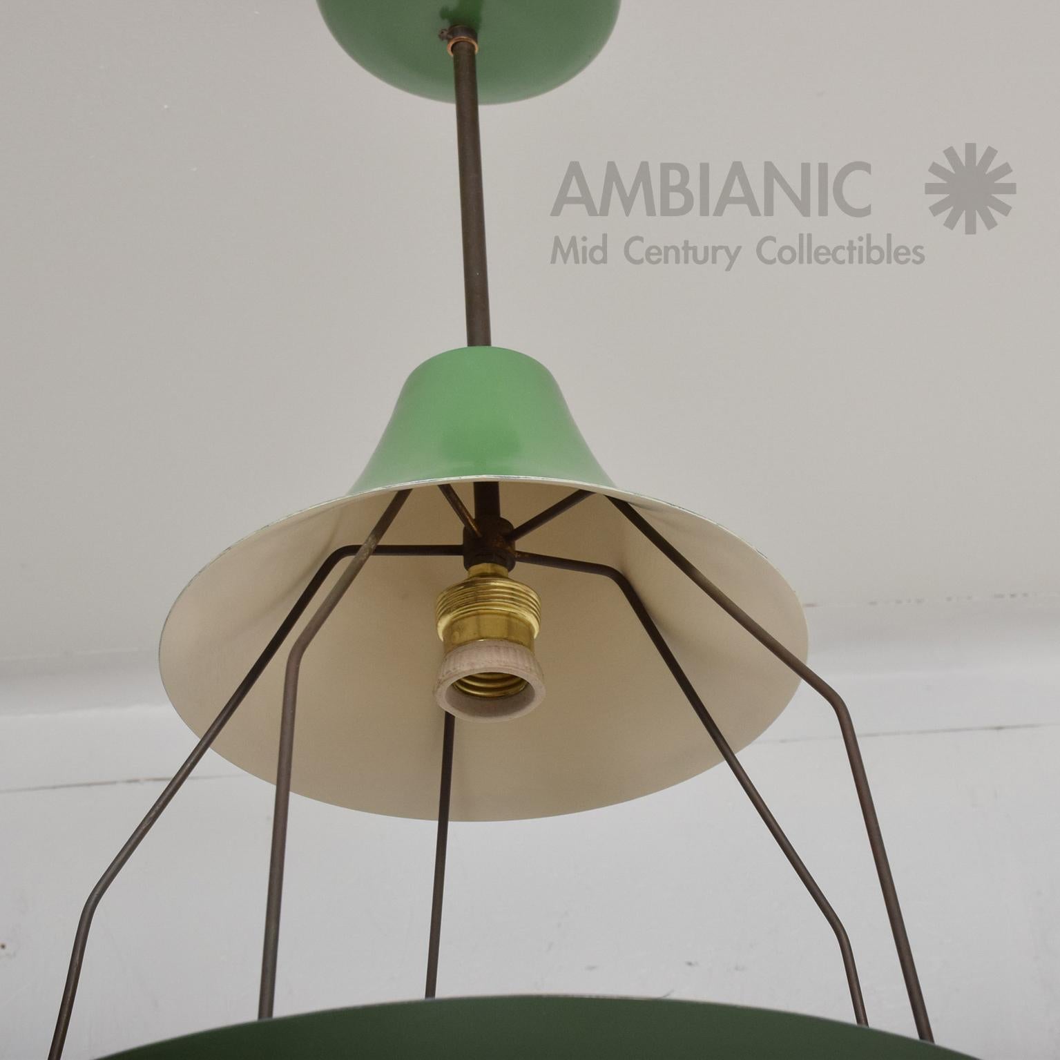 Aluminum Pistachio Green Tiered Italian Chandelier Lamp Mid-Century Modern, Italy, 1950s