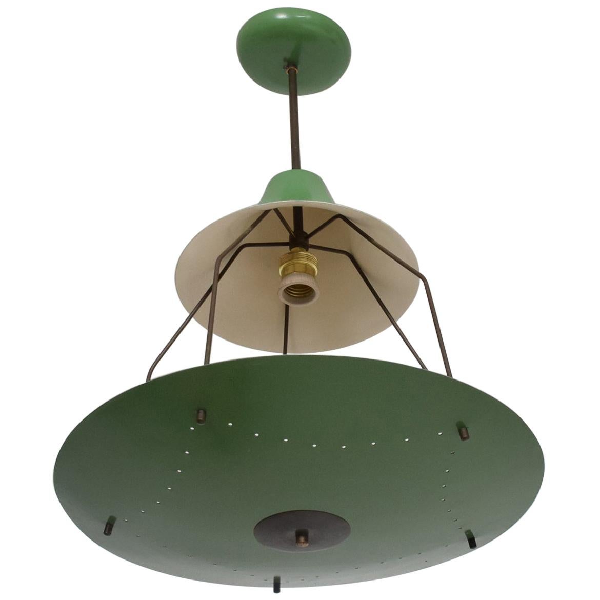 Pistachio Green Tiered Italian Chandelier Lamp Mid-Century Modern, Italy, 1950s
