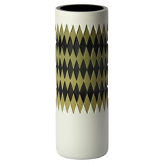 Pistachio Harlequin, patterned black, white & olive glass vase by Sarah Wiberley