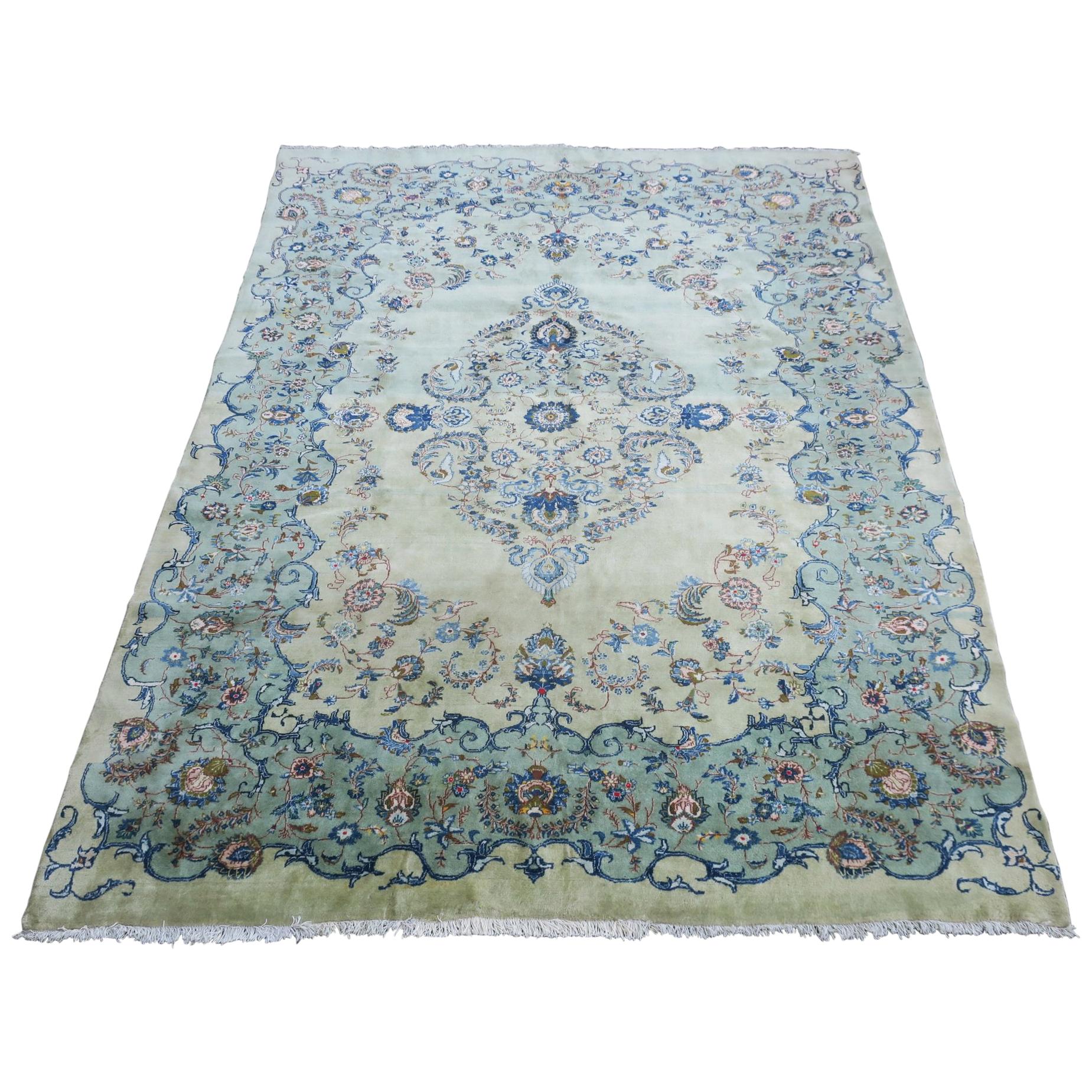Pistachio Kashan Carpet Midcentury For Sale