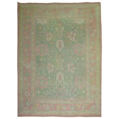 Pistachio Pink Antique Turkish Oushak Carpet, 20th Century