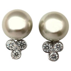 Pistachio Tahitian Pearls .60ct Diamonds Stud Earrings 14kt Gold*